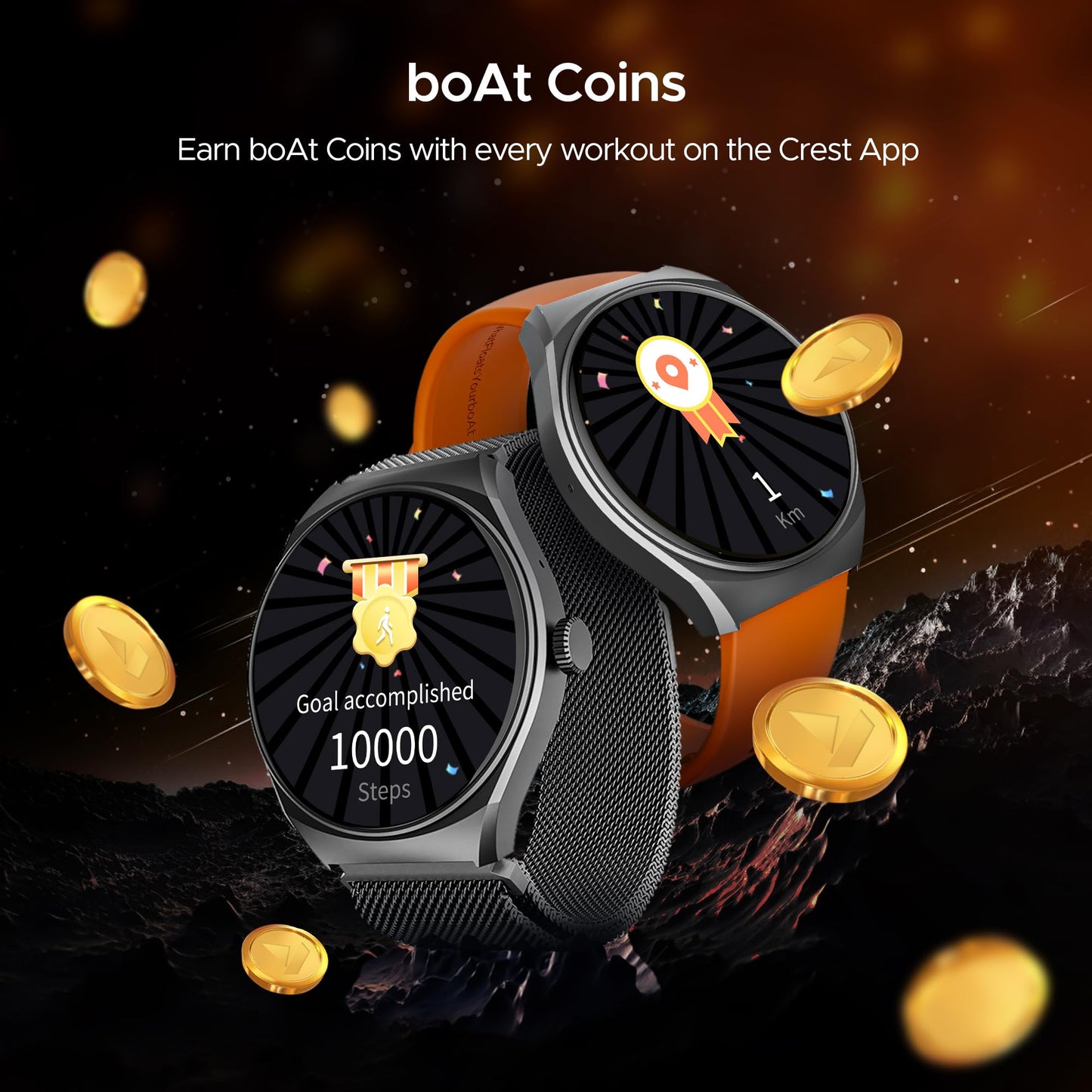 boAt Lunar Comet with 1.39" HD Display, Advanced Bluetooth Calling, Functional Crown, Multiple Sports Mode,100 Watch Faces, HR & SpO2 Monitoring,IP67, Smart Watch for Men & Women(Royal Orange)