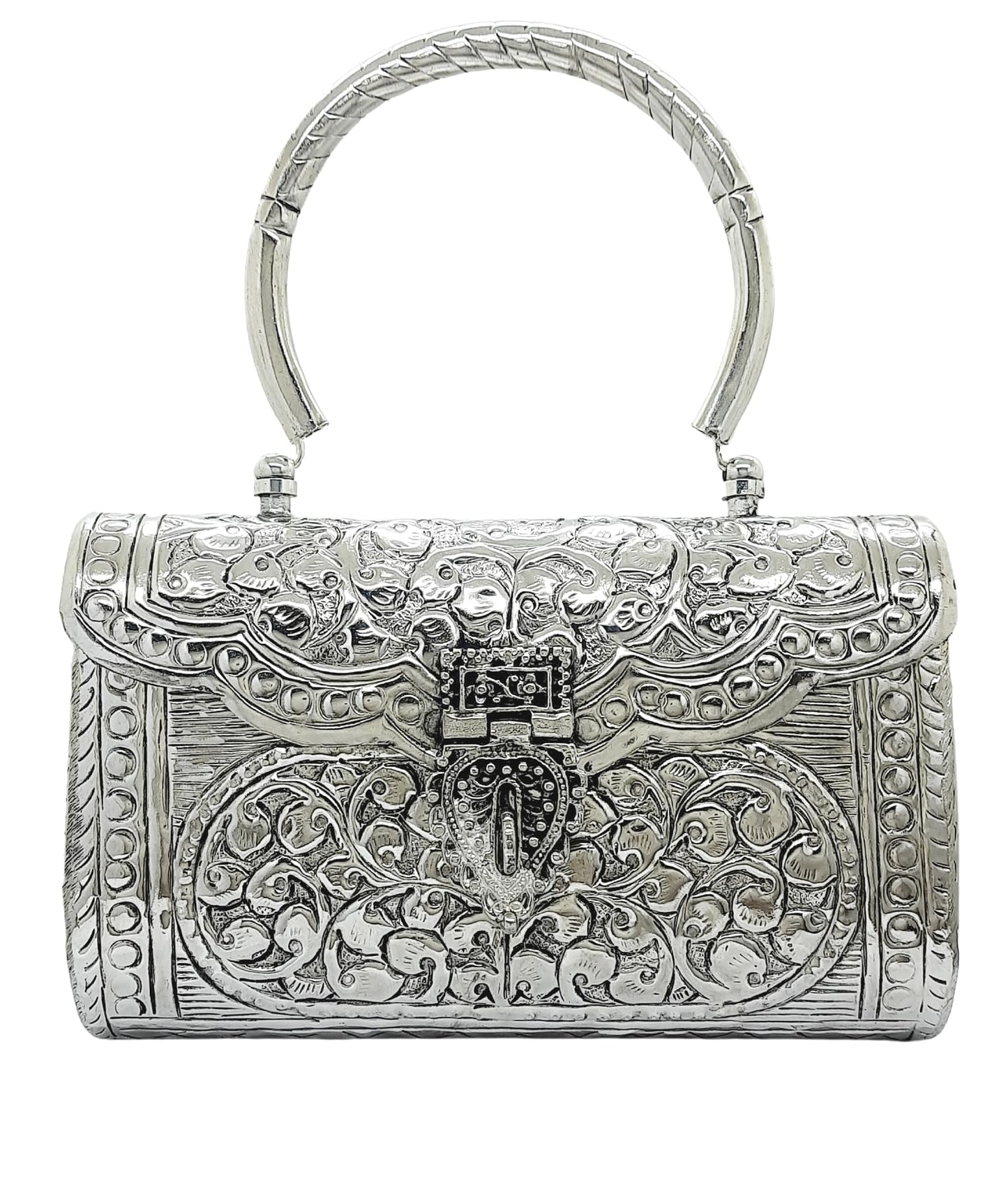 Trend Overseas Women's Silver Handle metal Clutch Hand Cluth (Bohemian)