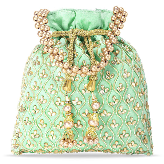 Peora Mint Potli Bags for Women Evening Bag Clutch Ethnic Bride Purse with Drawstring