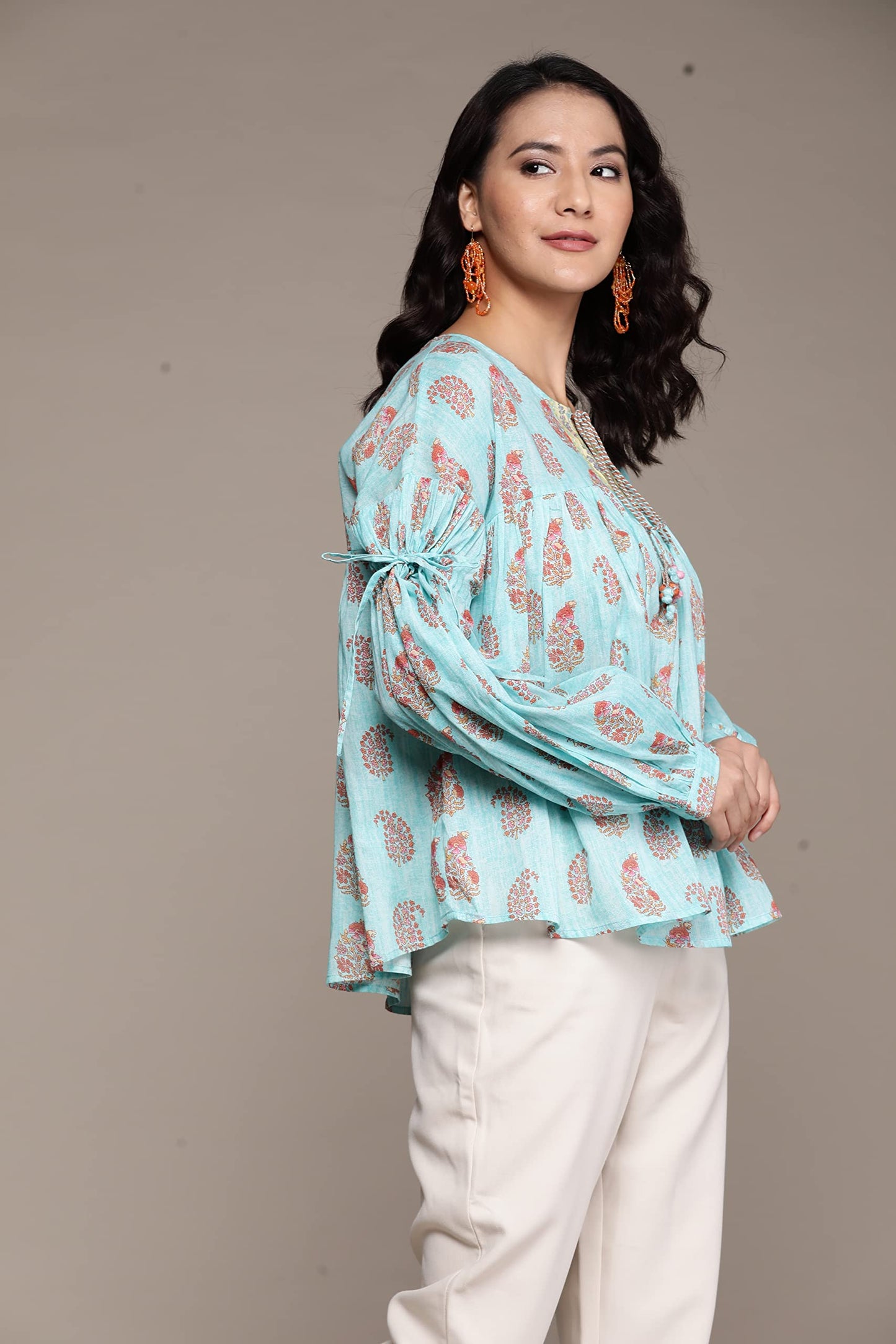 Aarke Ritu Kumar Turquoise Printed A-Line Top