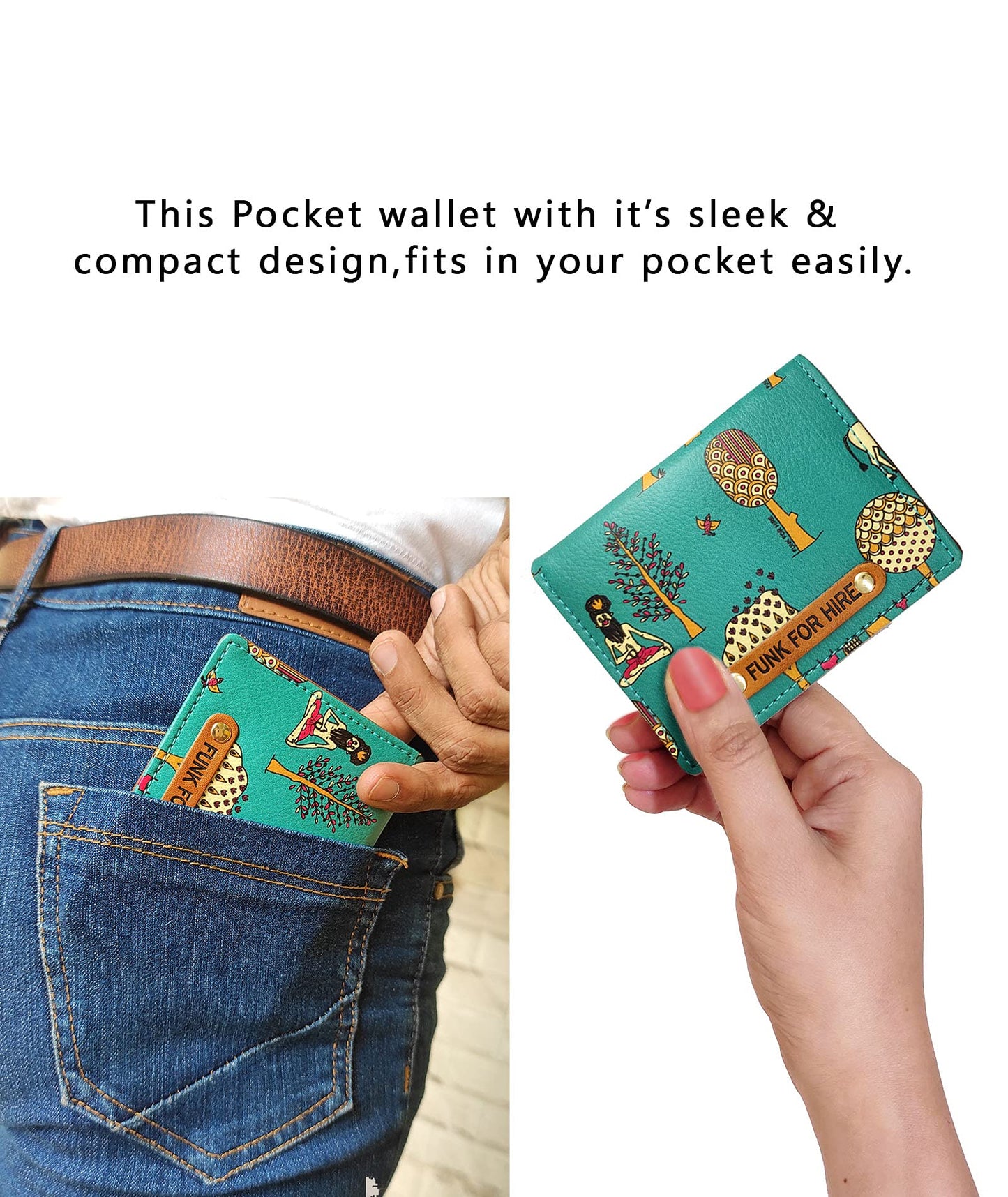 Funk For Hire Printed Leatherette Unisex Card Holder Wallet Pocket Organizer - Teal