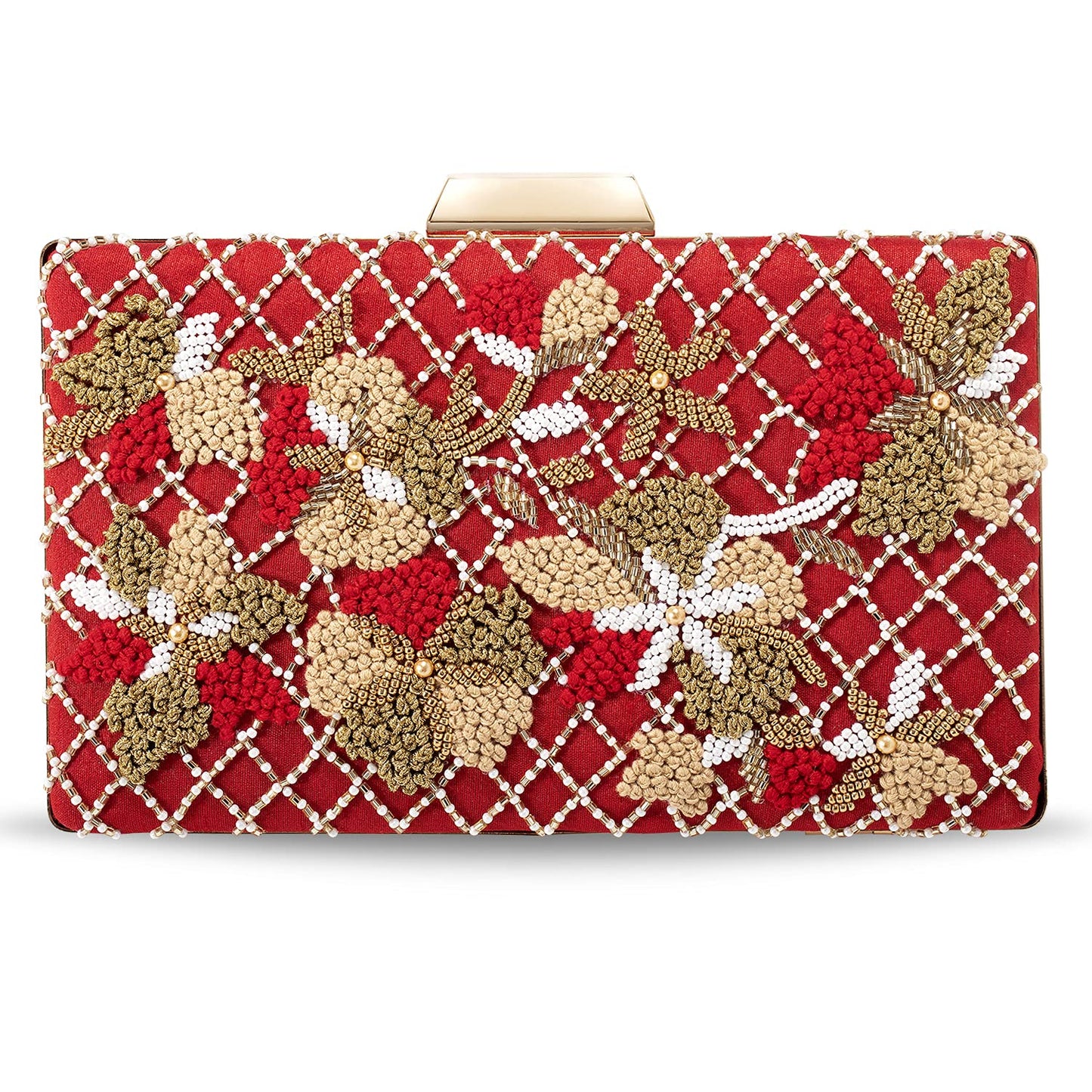 Peora Clutch Purses for Women Wedding Handmade Evening Handbags Party Bridal Clutch Red