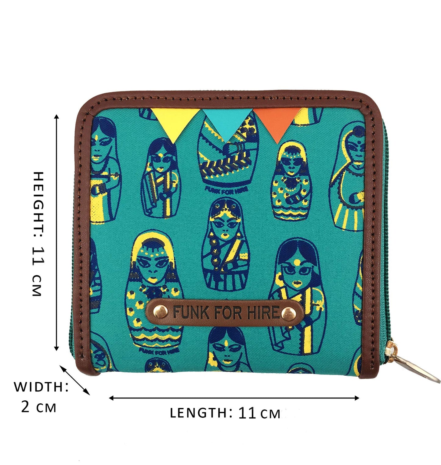 Funk For Hire Women Doll Printed Turquoise Green Canvas Square Wallet