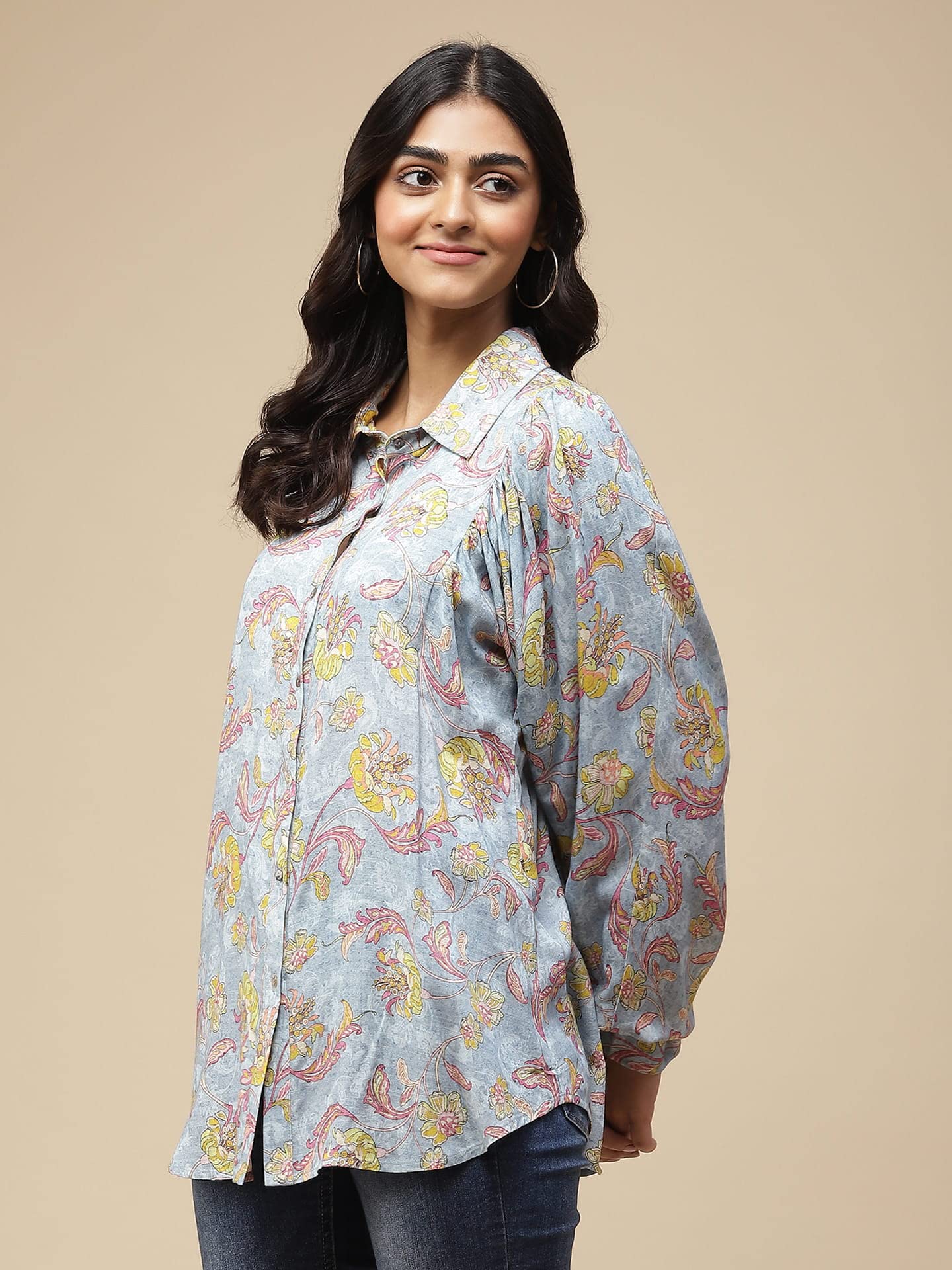 Aarke Ritu Kumar Blue Floral Print Shirt