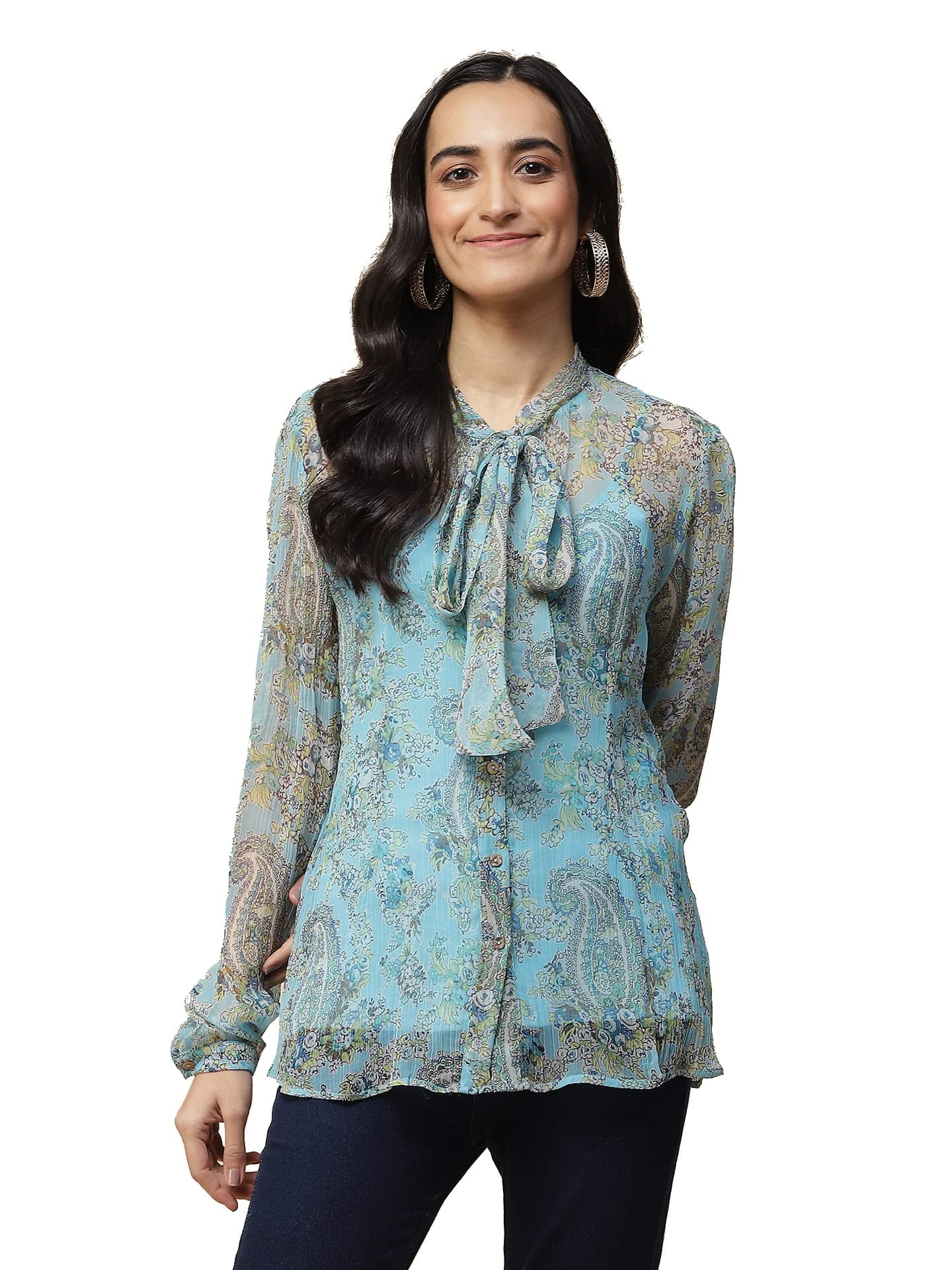 Aarke Ritu Kumar Blue Paisley Print Tie Up Top with Camisole