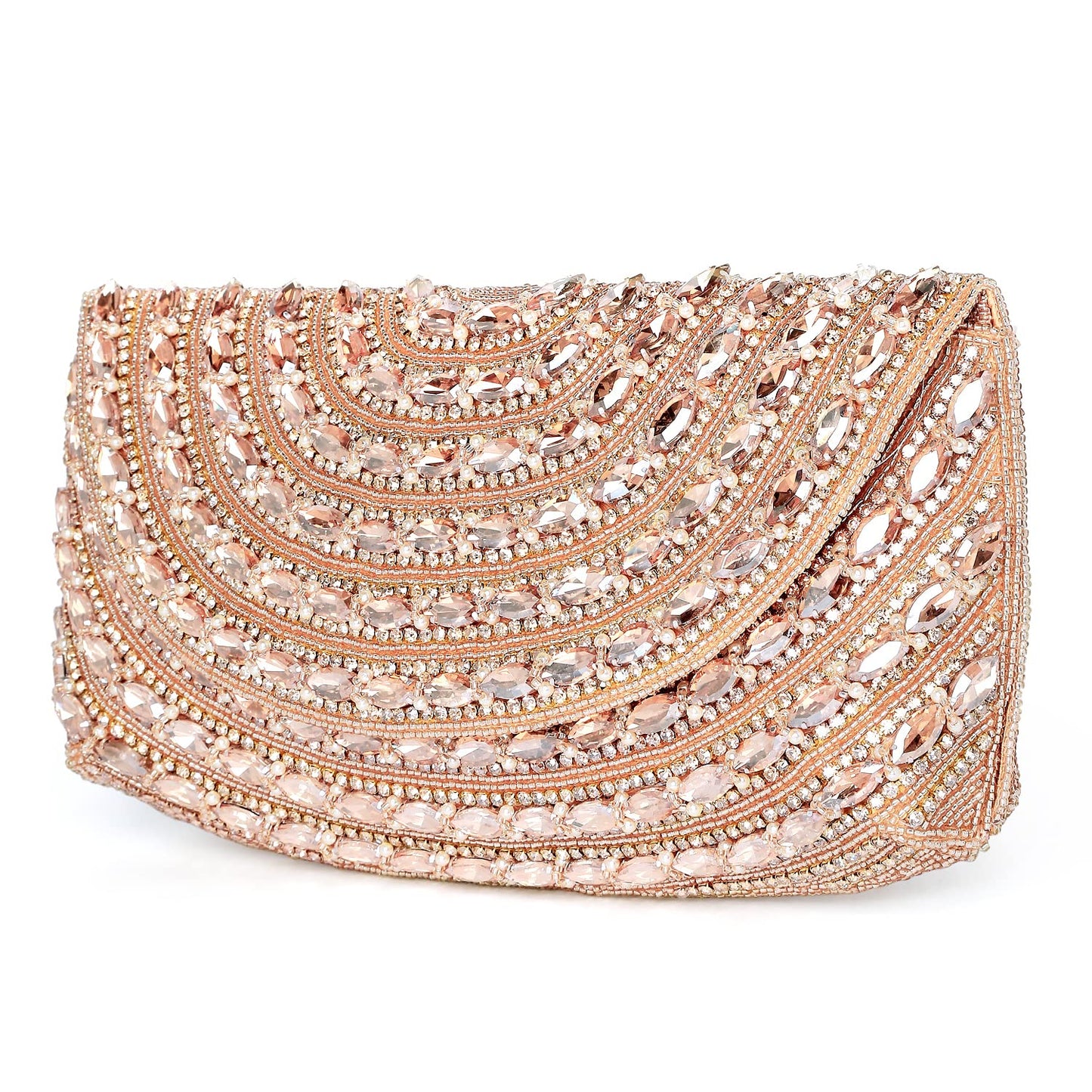 Peora Rose Gold Clutch Purses for Women Wedding Handmade Evening Handbags Party Bridal Clutch