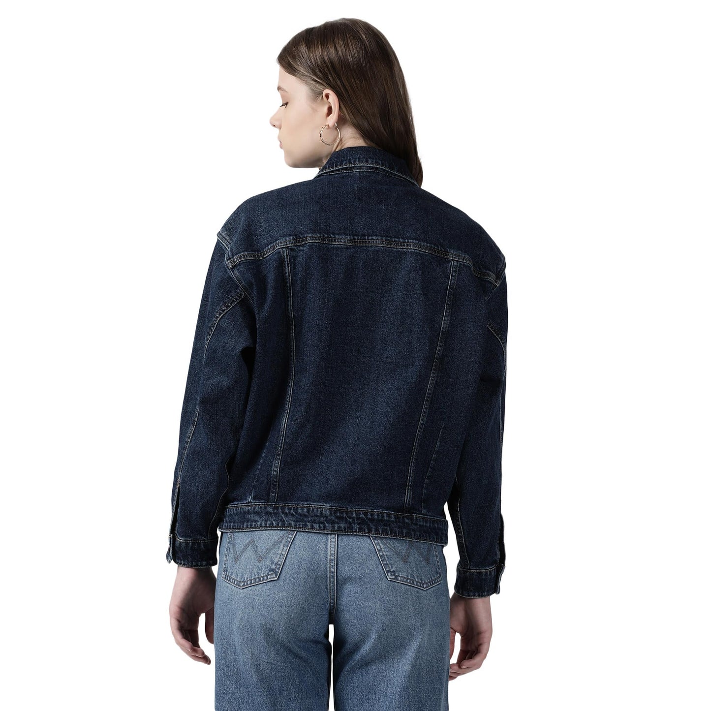 Wrangler Women's Solid Blue Denim Jacket (Oversize)