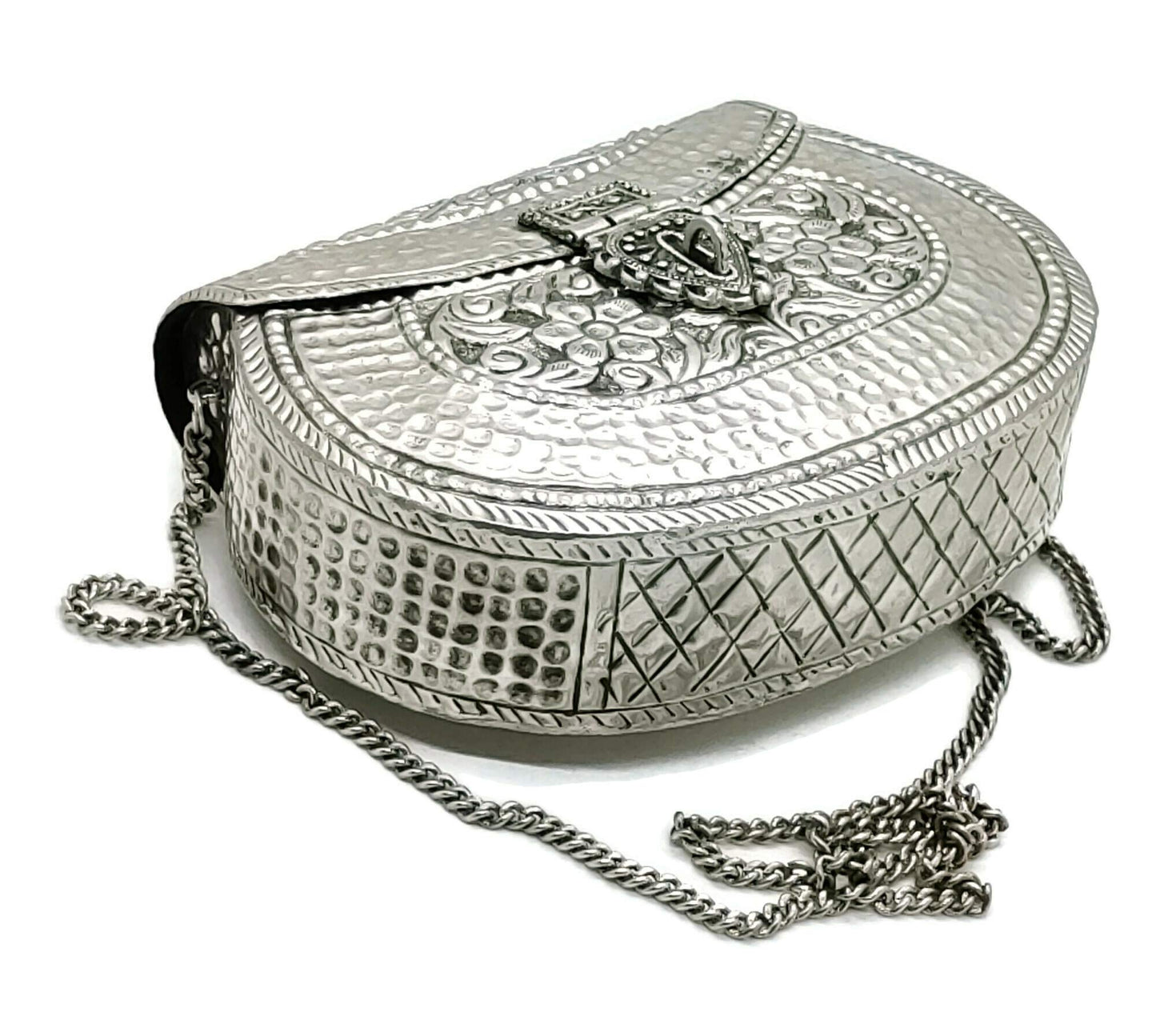 Trend Overseas Handmade Bridal Women's Antique Brass Purse Ethnic Metal Clutch Gift (Silver)