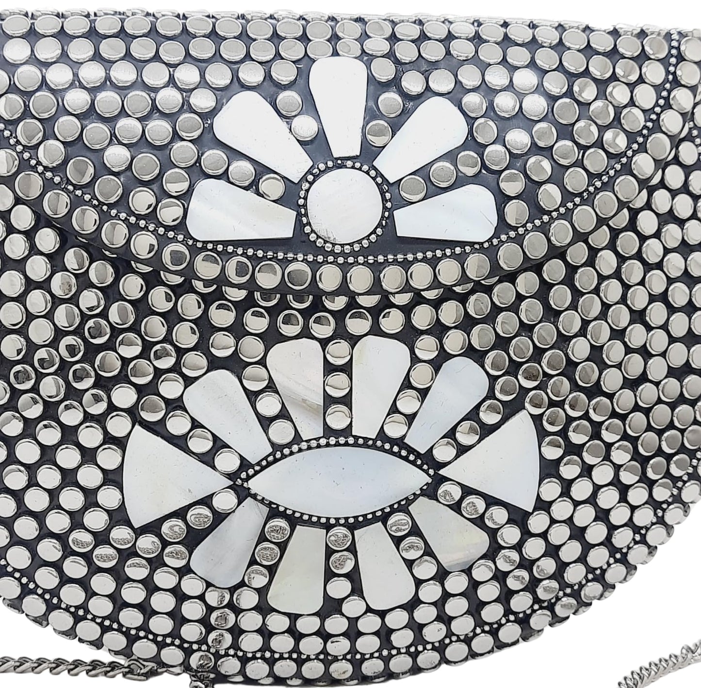 Trend Overseas Silver metal Beaded Ethnic purse Girls Bridal Bag cross body bag for women/Girl party clutch Metal clutches Vintage Brass (Sunflower)