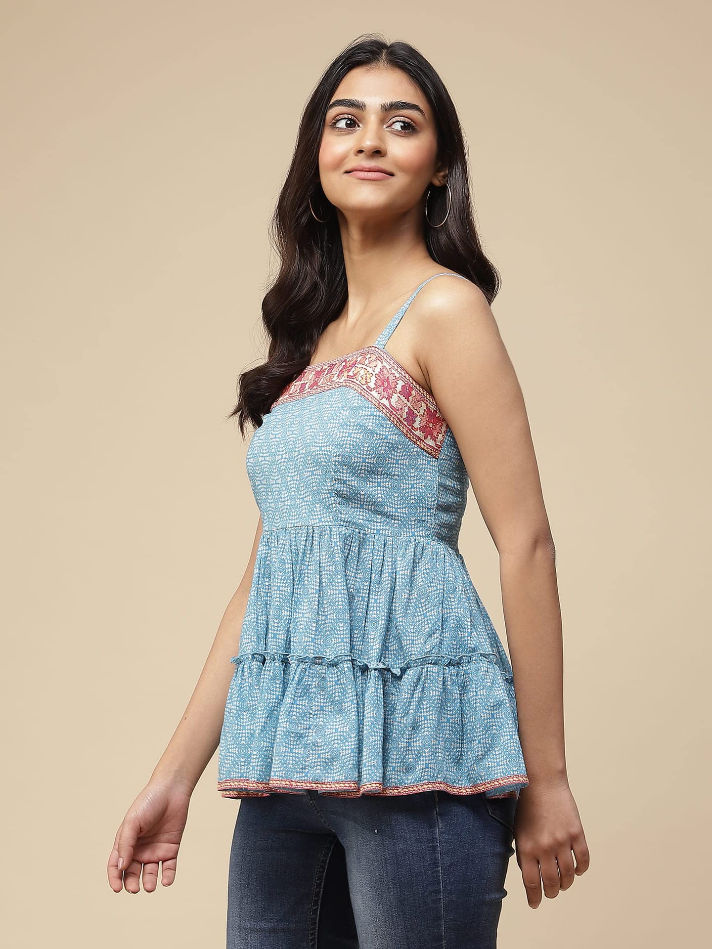 Aarke Ritu Kumar Turq Printed Tiered Top