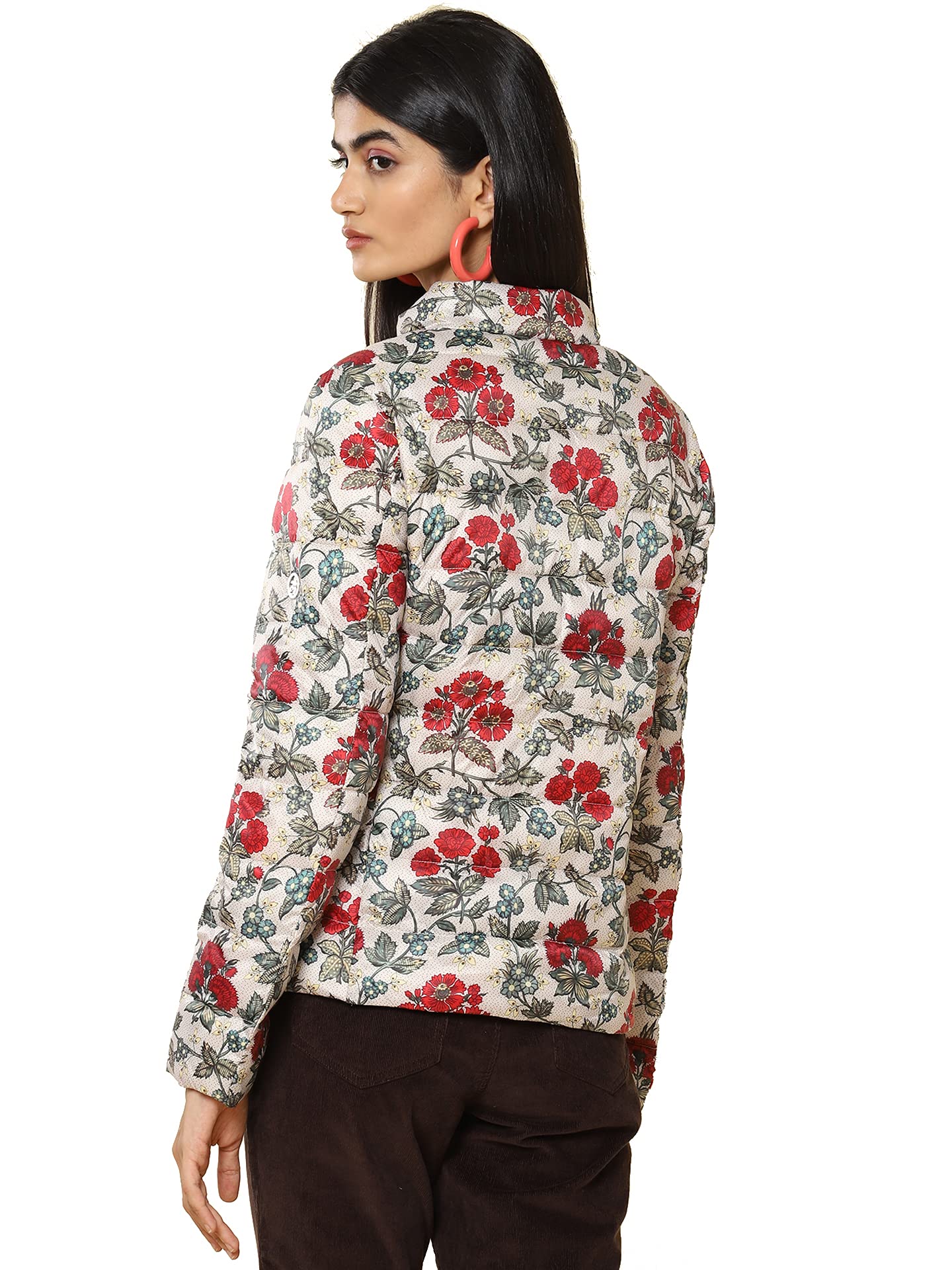 Label RITU KUMAR Off White Floral Print Puffer Jacket