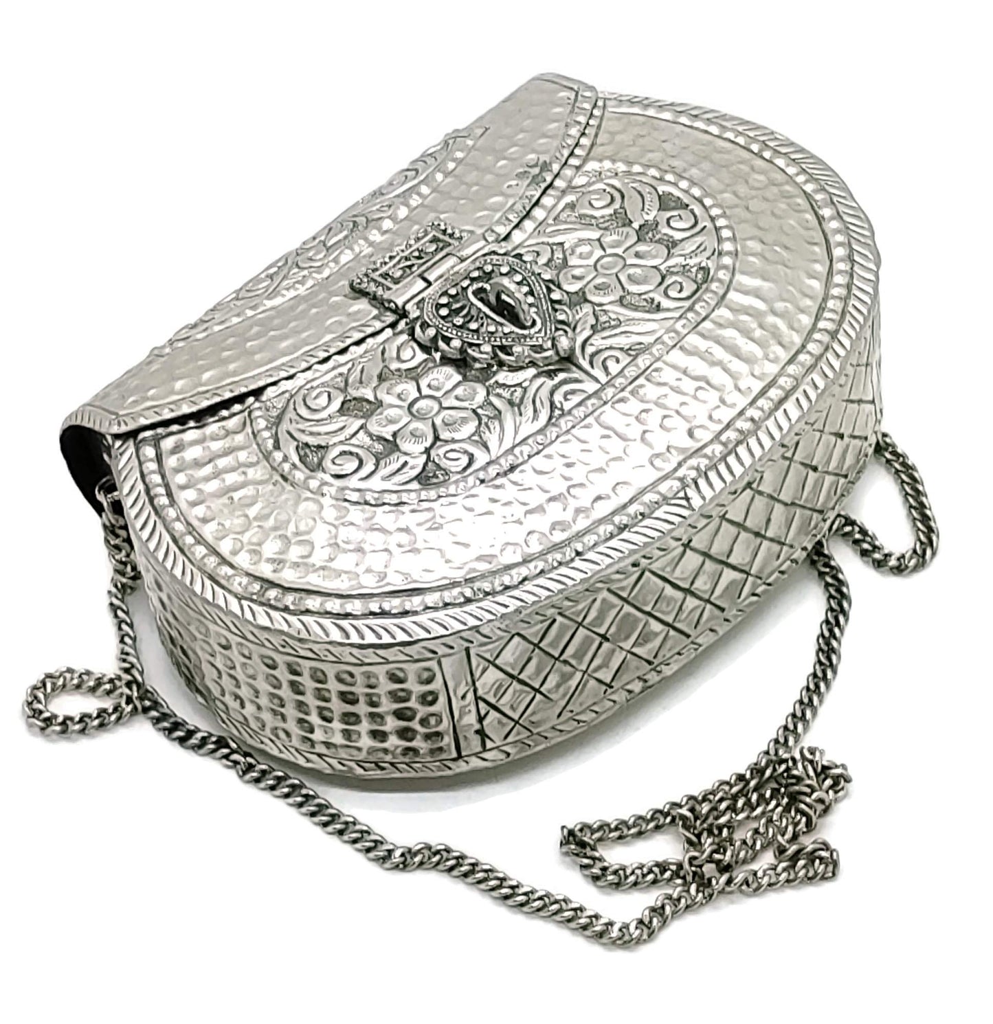 Trend Overseas Handmade Bridal Women's Antique Brass Purse Ethnic Metal Clutch Gift (Silver)