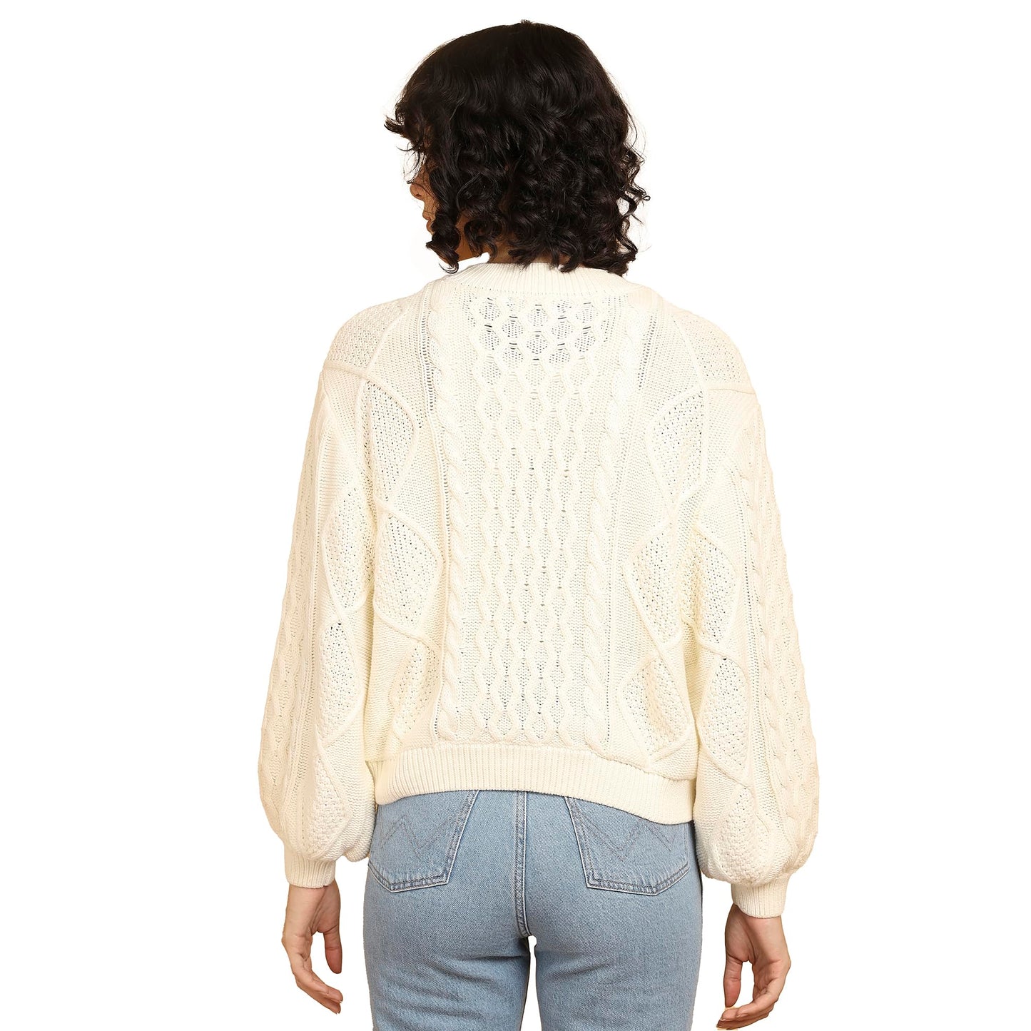 Wrangler Women's Cotton Crew Neck Sweater (WWSW001288_Off White