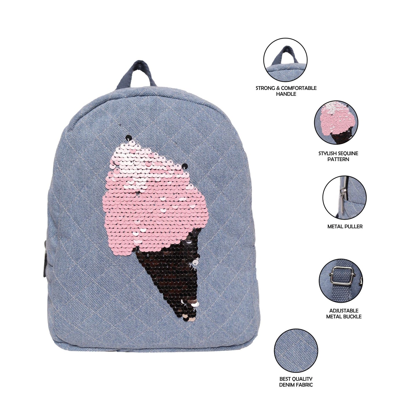 ASTRID Sequinned Icecream Denim Backpack Small Size For Kids