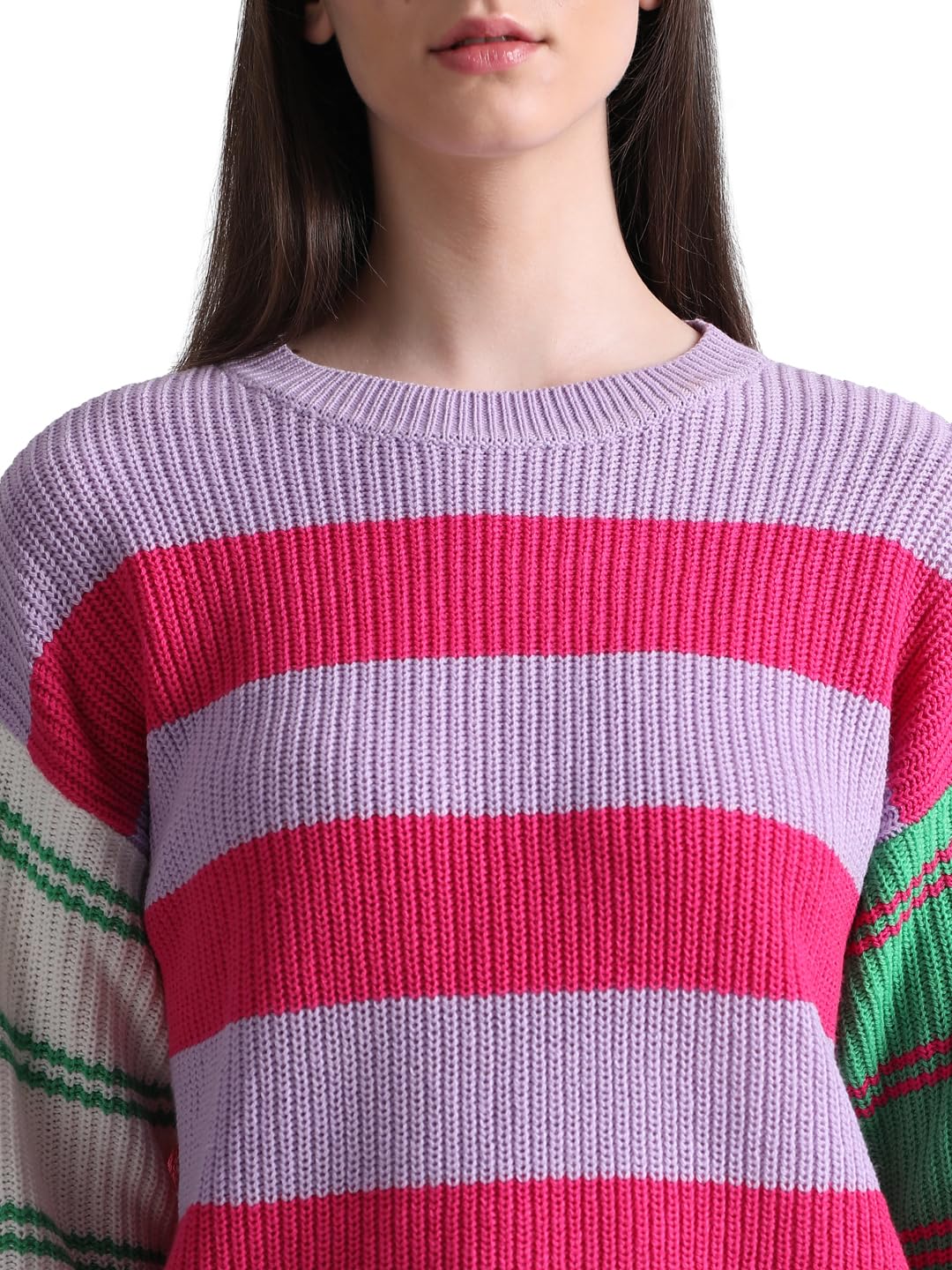 Only Women's Acrylic Round Neck Purple Sweater