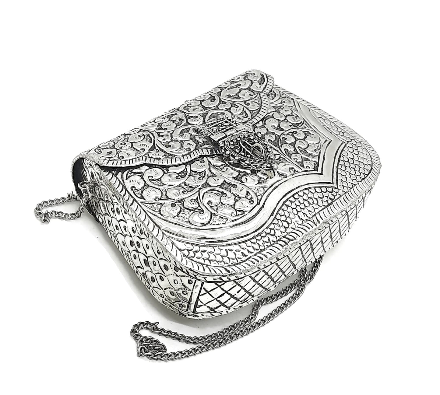 Trend Overseas Handmade Bridal Women's Antique Brass Purse Ethnic Metal Clutch Gift item (Silver)