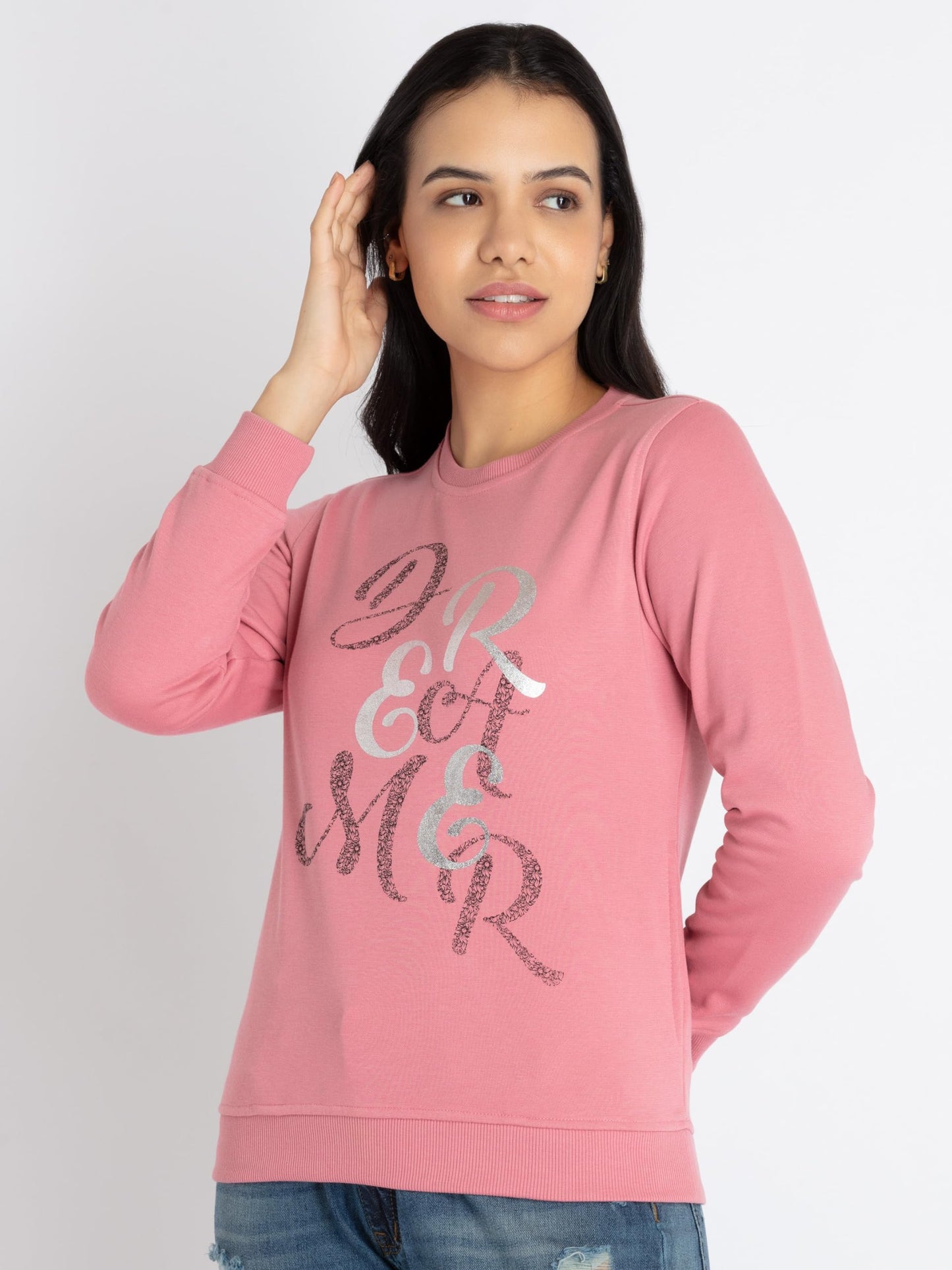 Status Quo Womens Printed Round Neck Sweatshirt Rose Gold