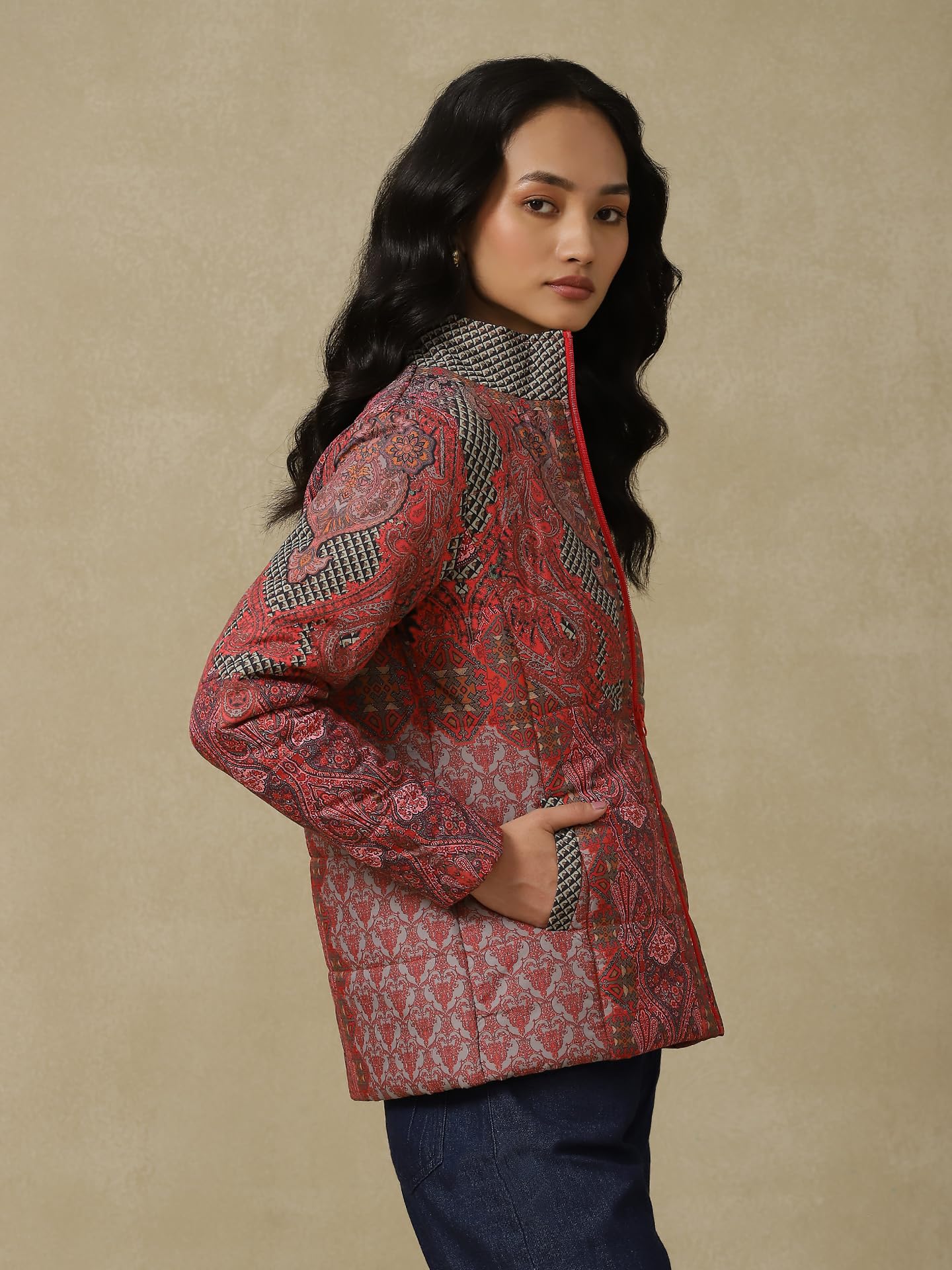 Aarke Ritu Kumar Red Multi Quited Jacket