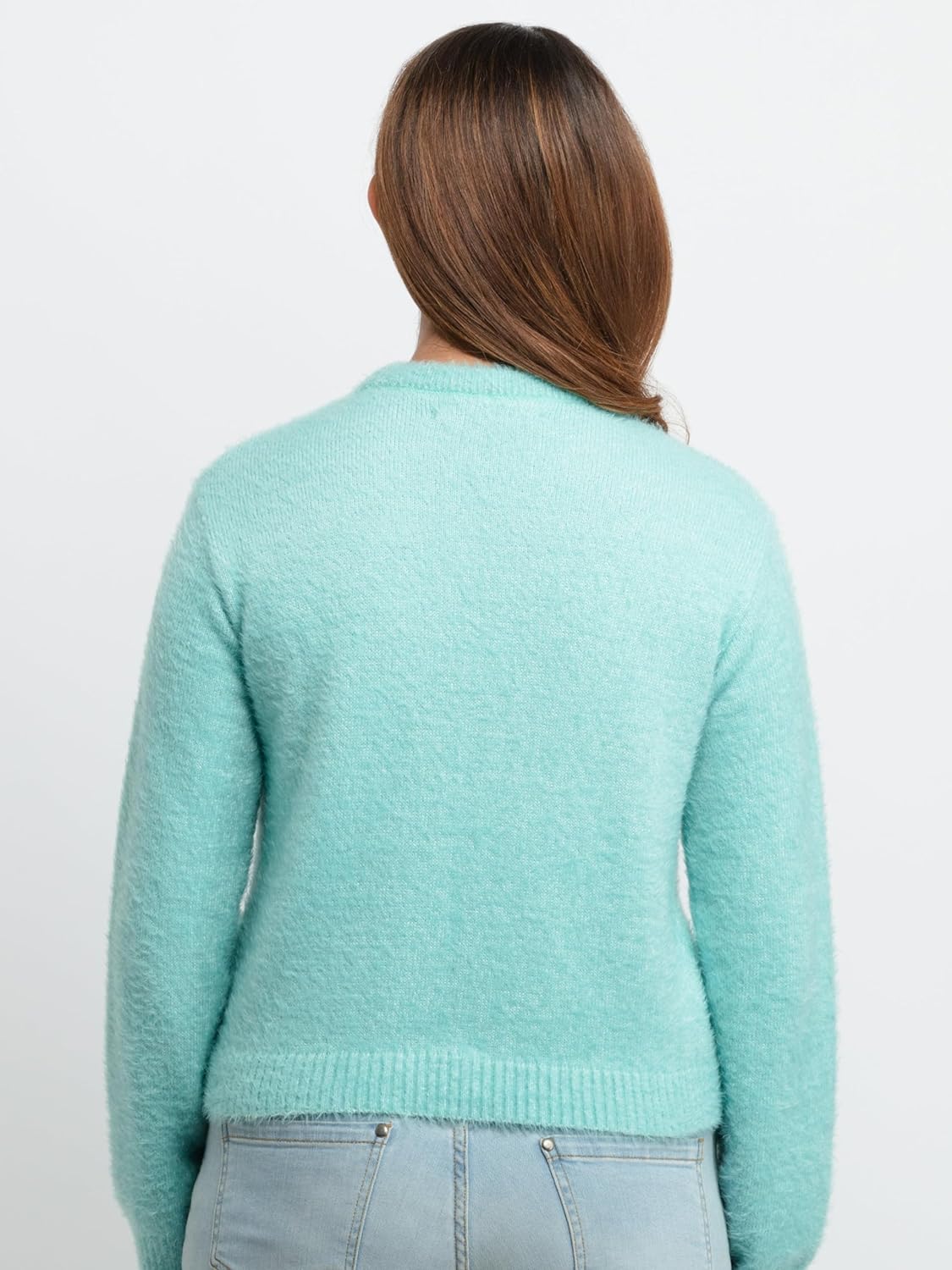 Status Quo Womens Knitted Round Neck Sweater Aqua