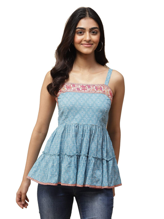 Aarke Ritu Kumar Turq Printed Tiered Top