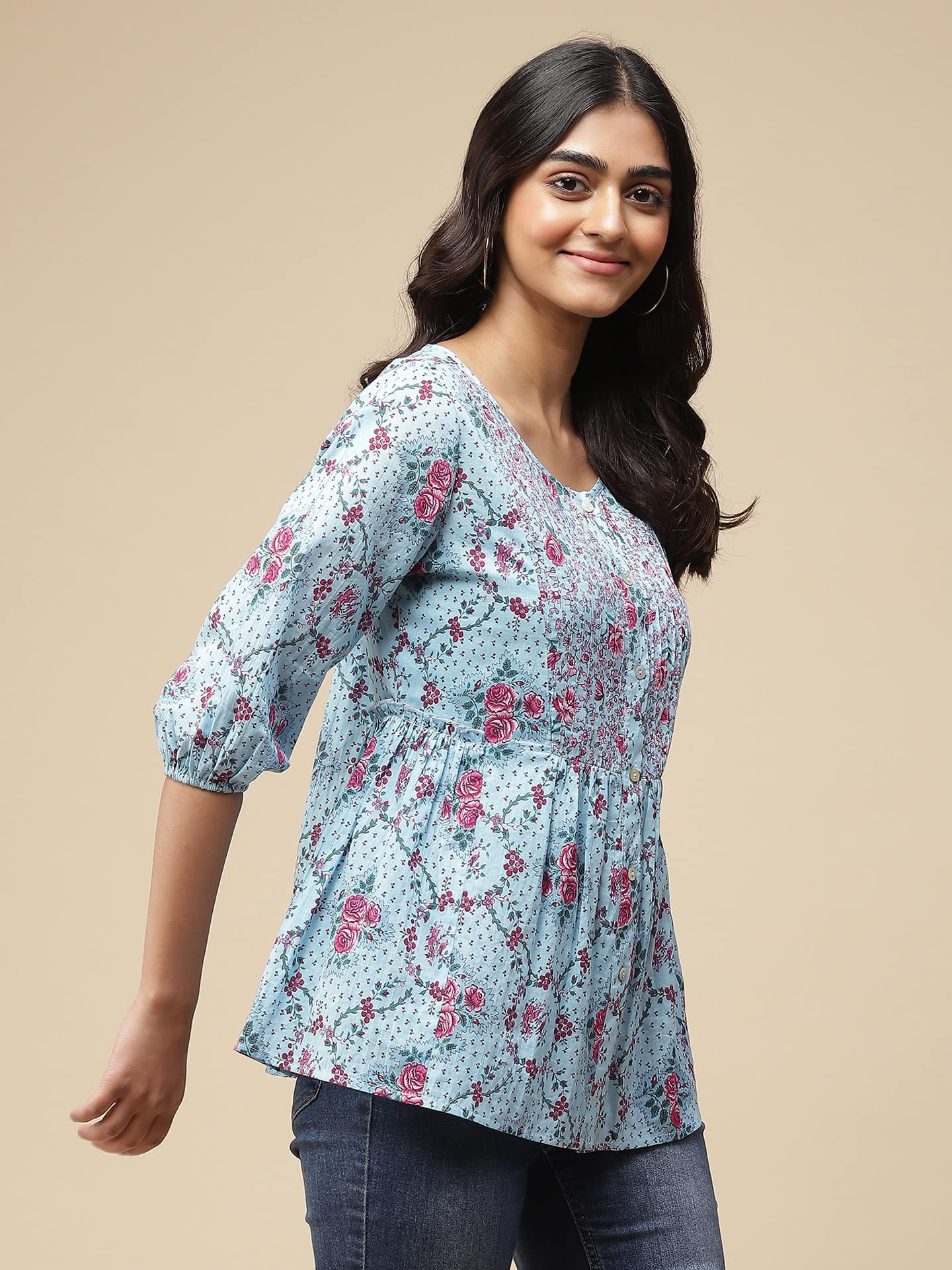 Aarke Ritu Kumar Blue Printed Cotton Top