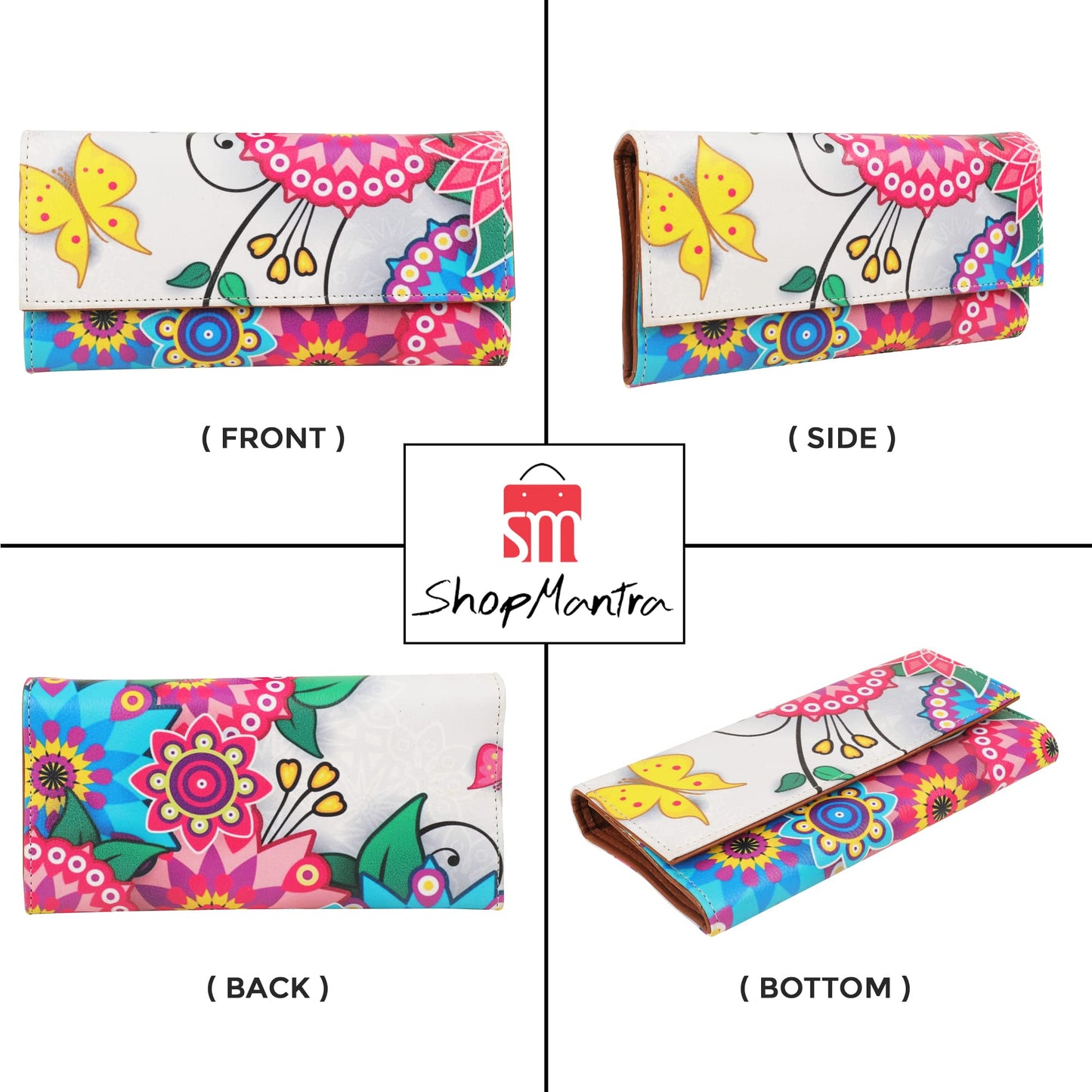 ShopMantra Wallet for Women's | Women's Wallet | Clutch | Vegan Leather | Holds Upto 11 Cards 1 ID Slot | 2 Notes and 1 Coin Compartment | Magnetic Closure | Multicolor