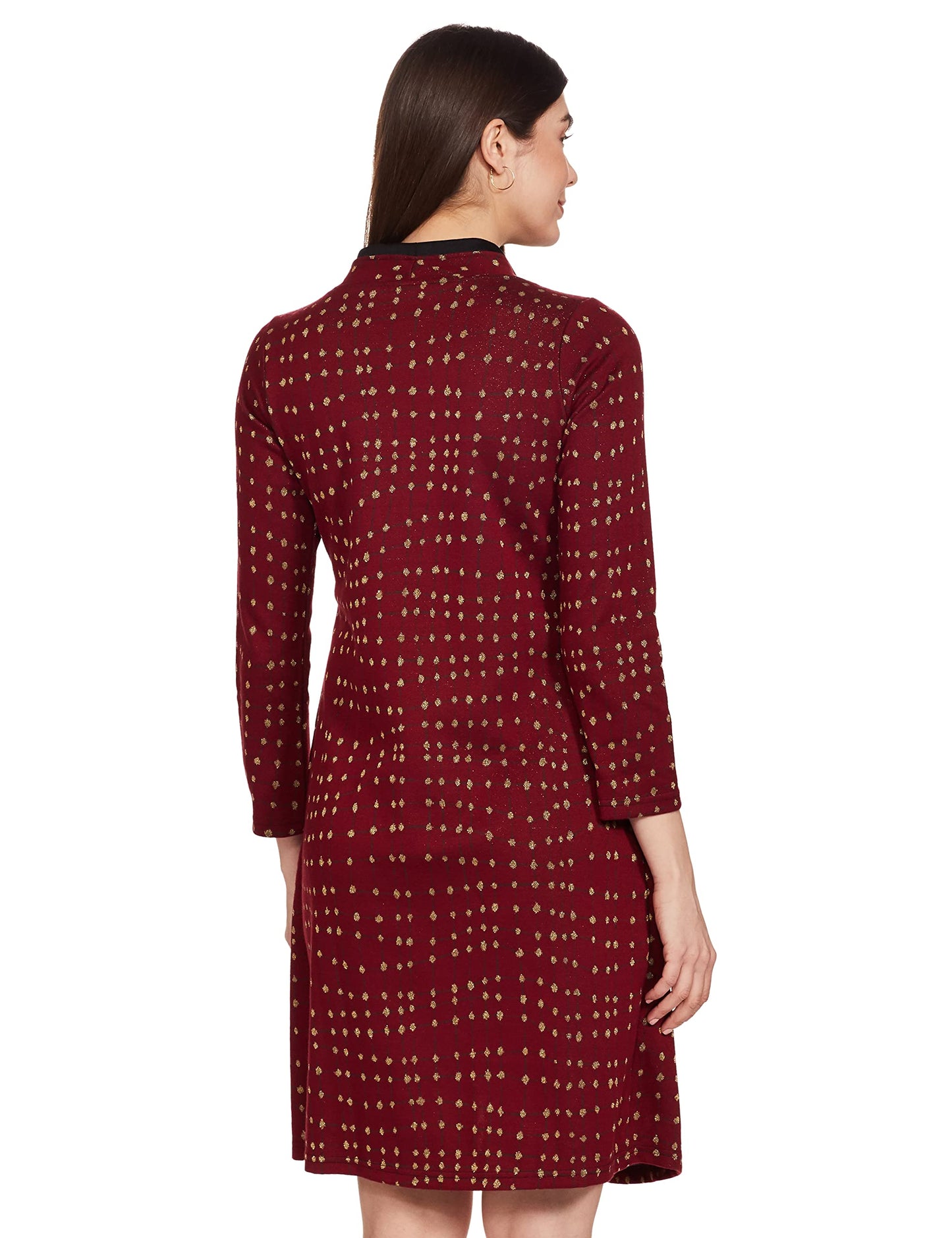 Global Desi Women's Polyester A-Line Regular Length Dress (Maroon)