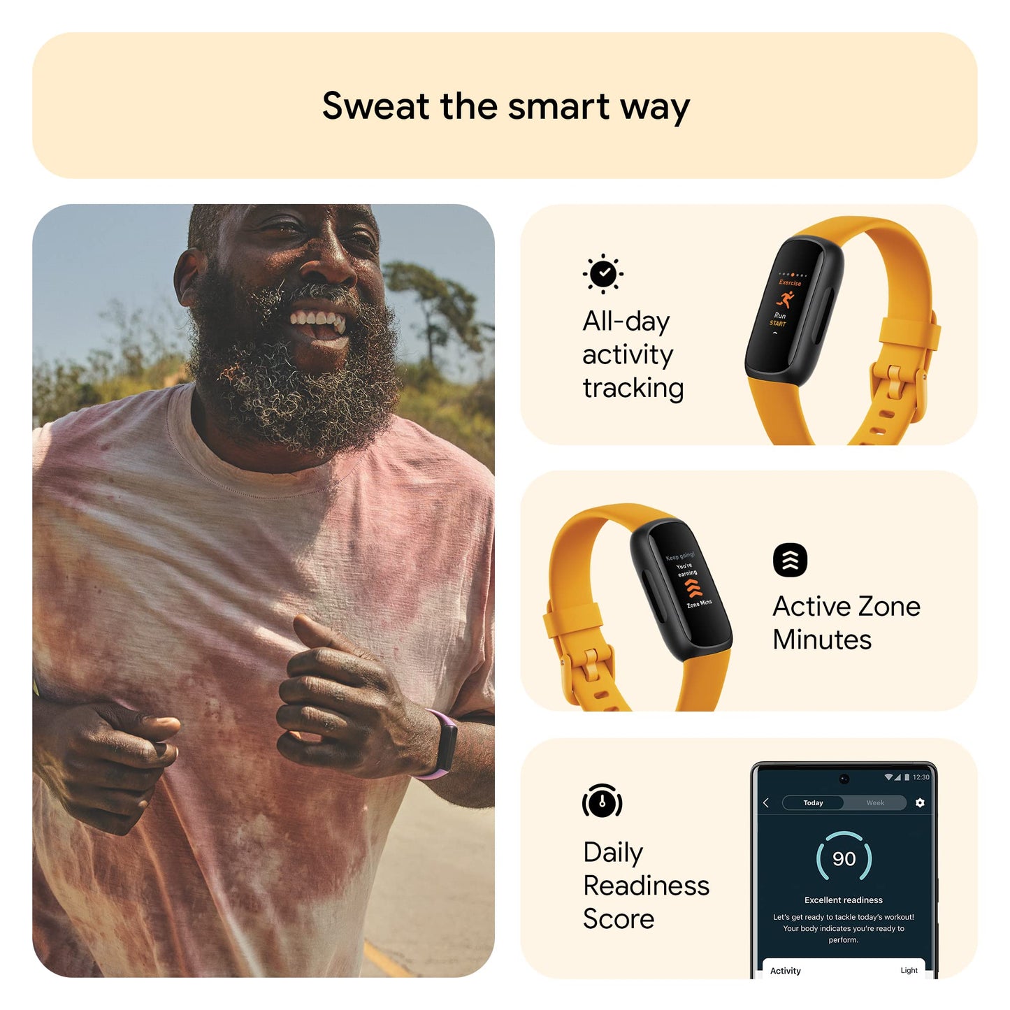 Fitbit Inspire 3 Health & Fitness Tracker (Morning Glow/Black) with 6-Month Premium Membership