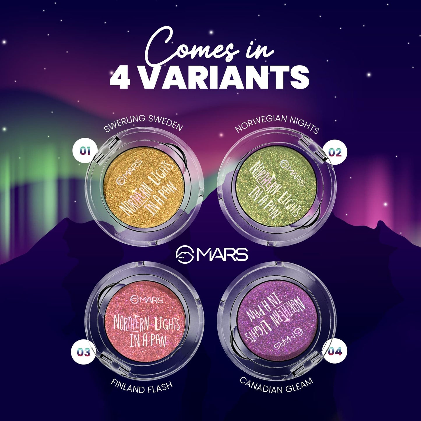 MARS Northern Lights In A Pan Eyeshadow With Dual-Tone Shimmer Shades | Single Swipe Pigmentation | Easy to Blend | 0.5gm | (01-SWIRLING SWEDEN)