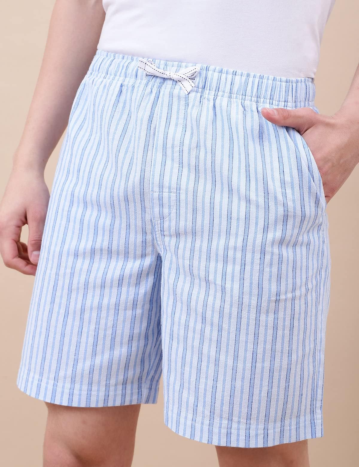 Marks & Spencer Cotton Mix Striped Relaxed Fit Shorts BLUE Mix