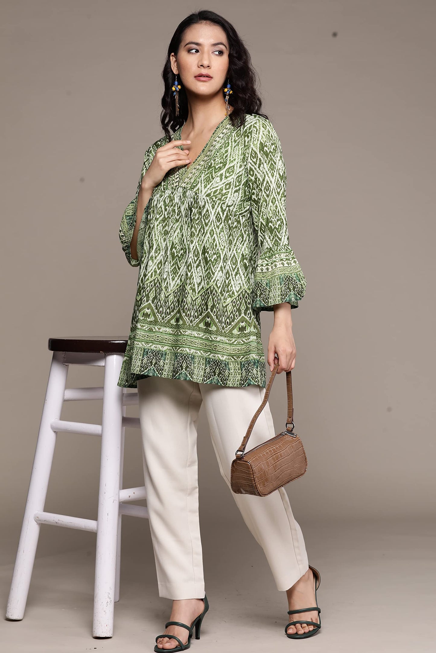 Aarke Ritu Kumar Green Printed Gathered Top