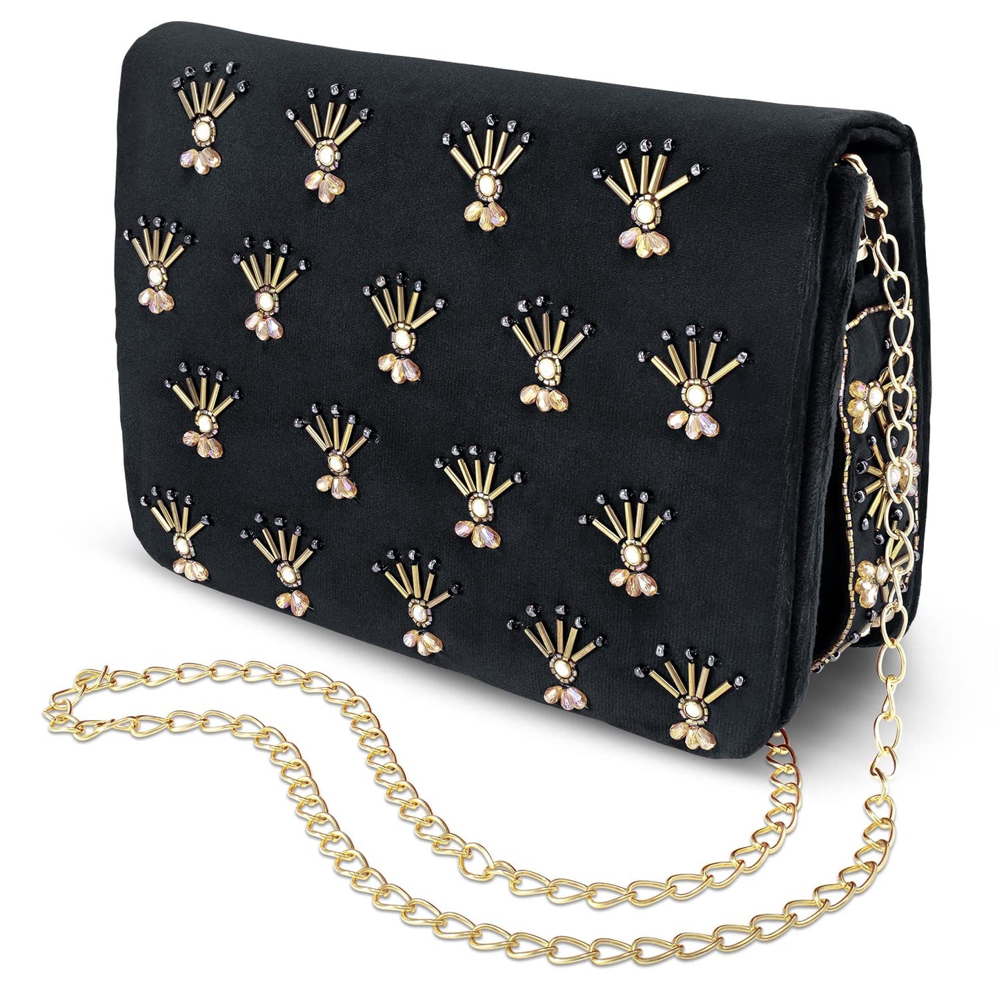 Peora Black Clutch Purses for Women Handmade Evening Handbags Bridal Clutch