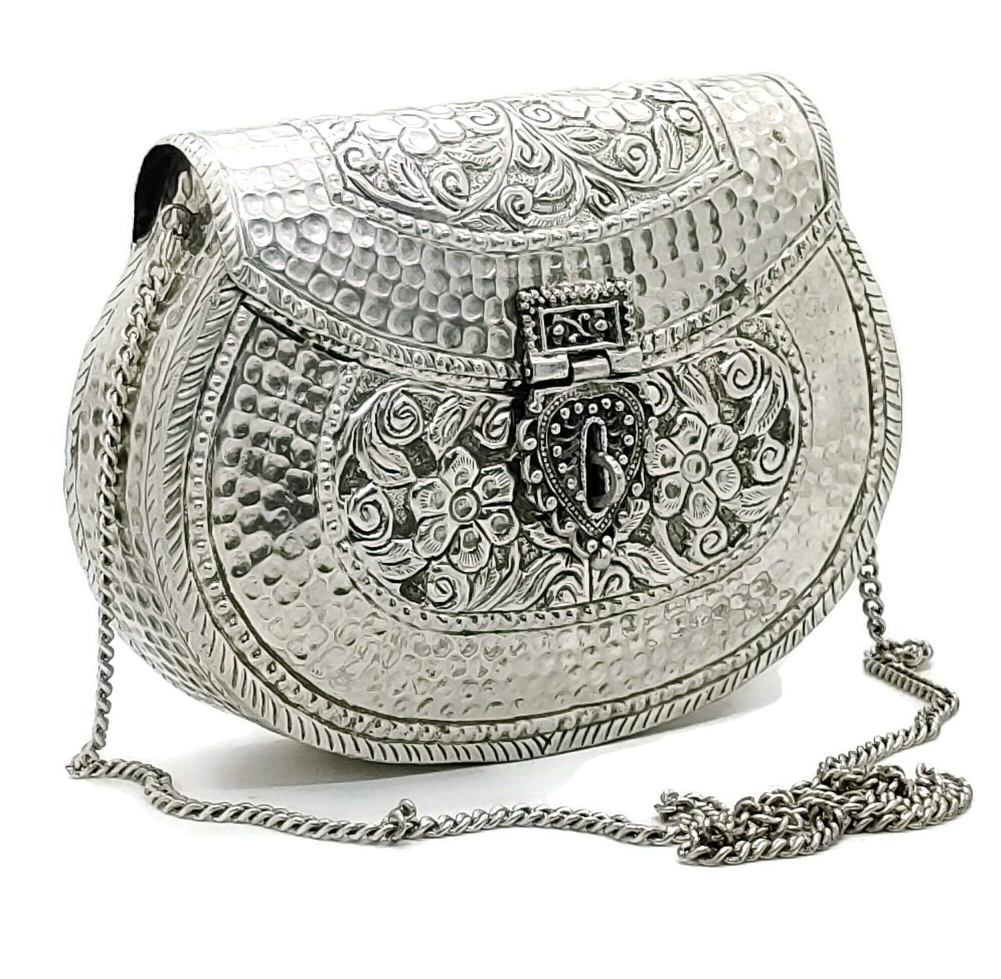 Trend Overseas Handmade Bridal Women's Antique Brass Purse Ethnic Metal Clutch Gift (Silver)