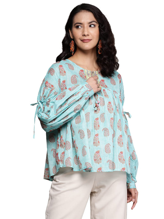 Aarke Ritu Kumar Turquoise Printed A-Line Top