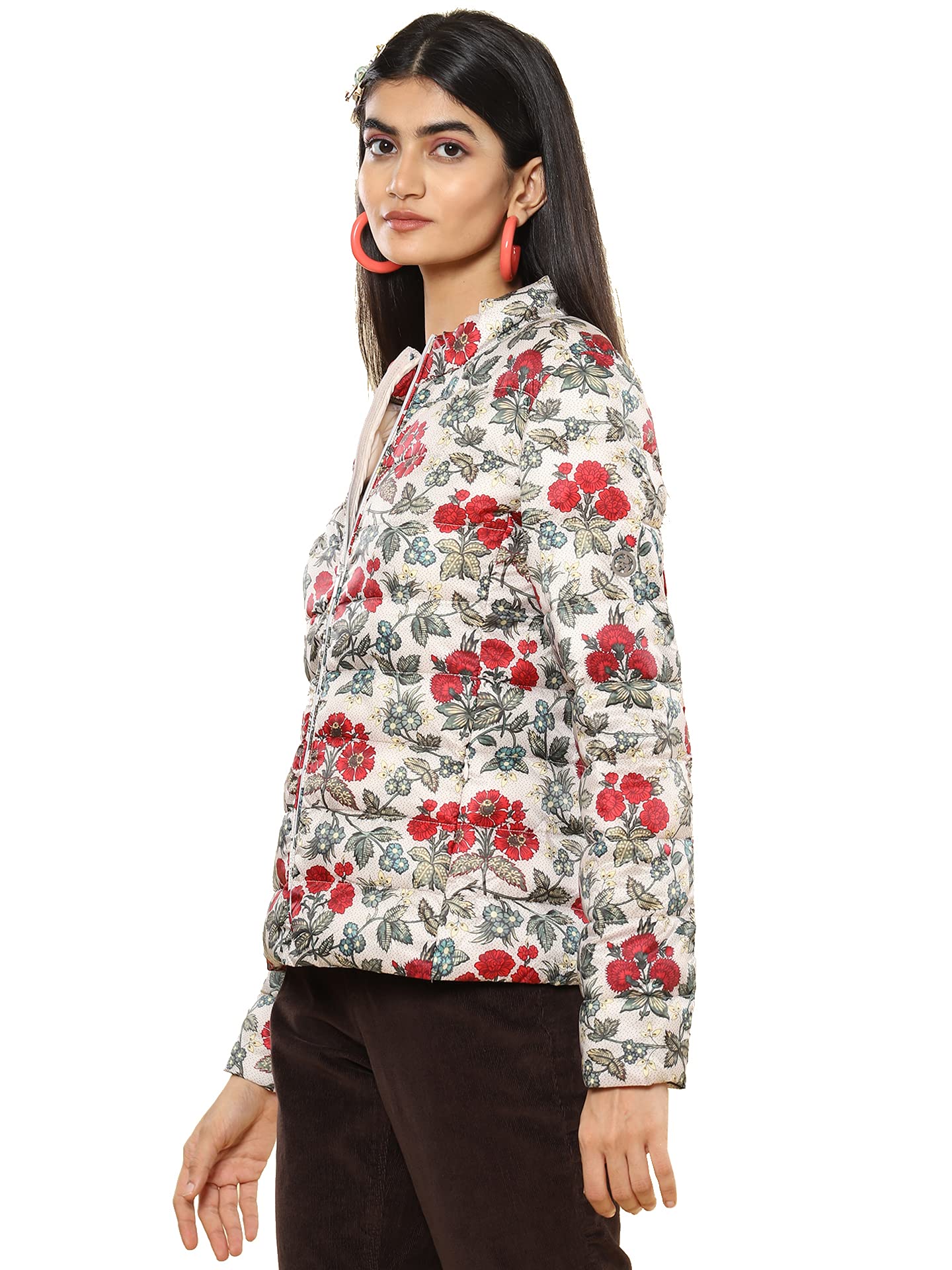 Label RITU KUMAR Off White Floral Print Puffer Jacket