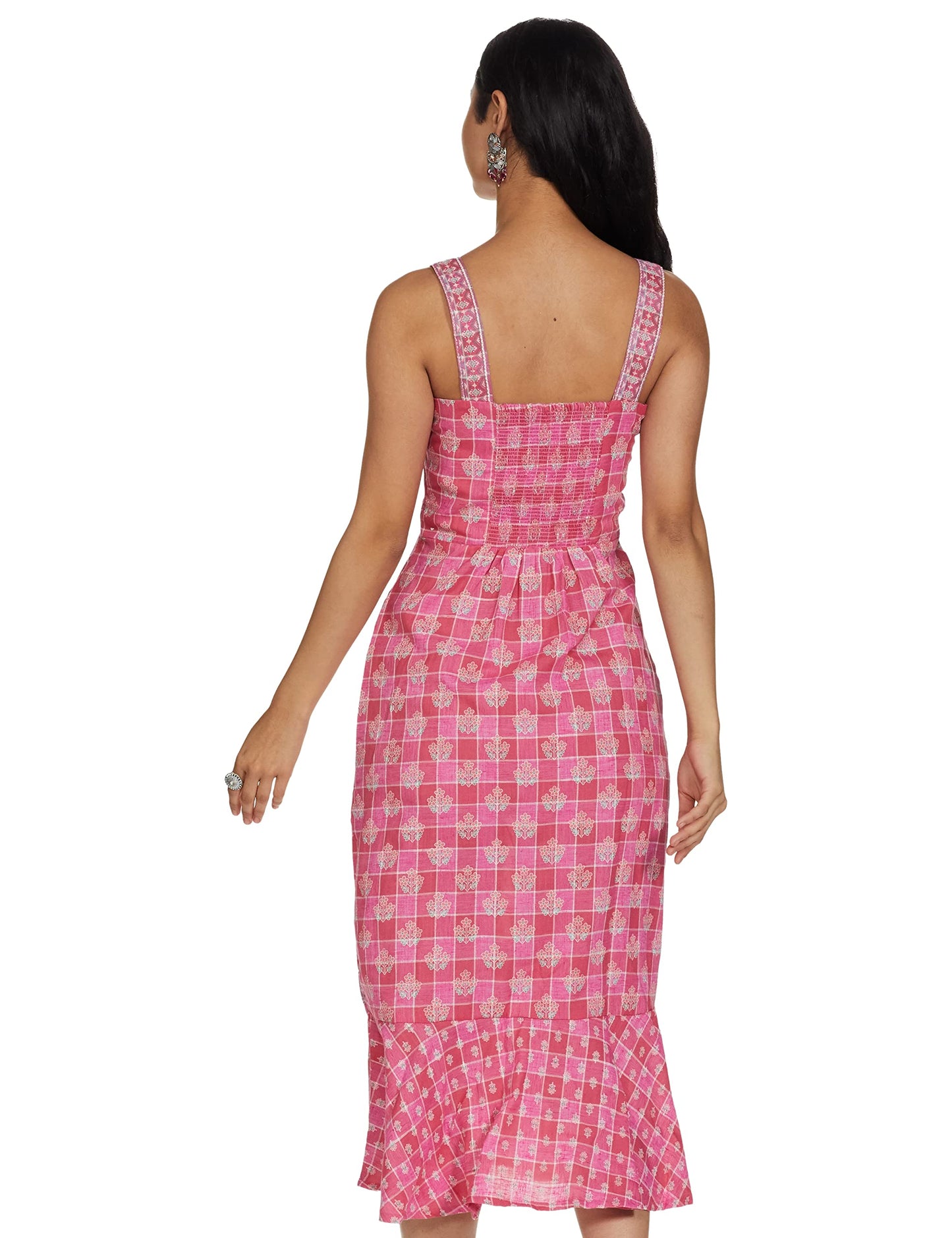 global desi Women's Viscose A-Line Knee-Length Dress (Pink)