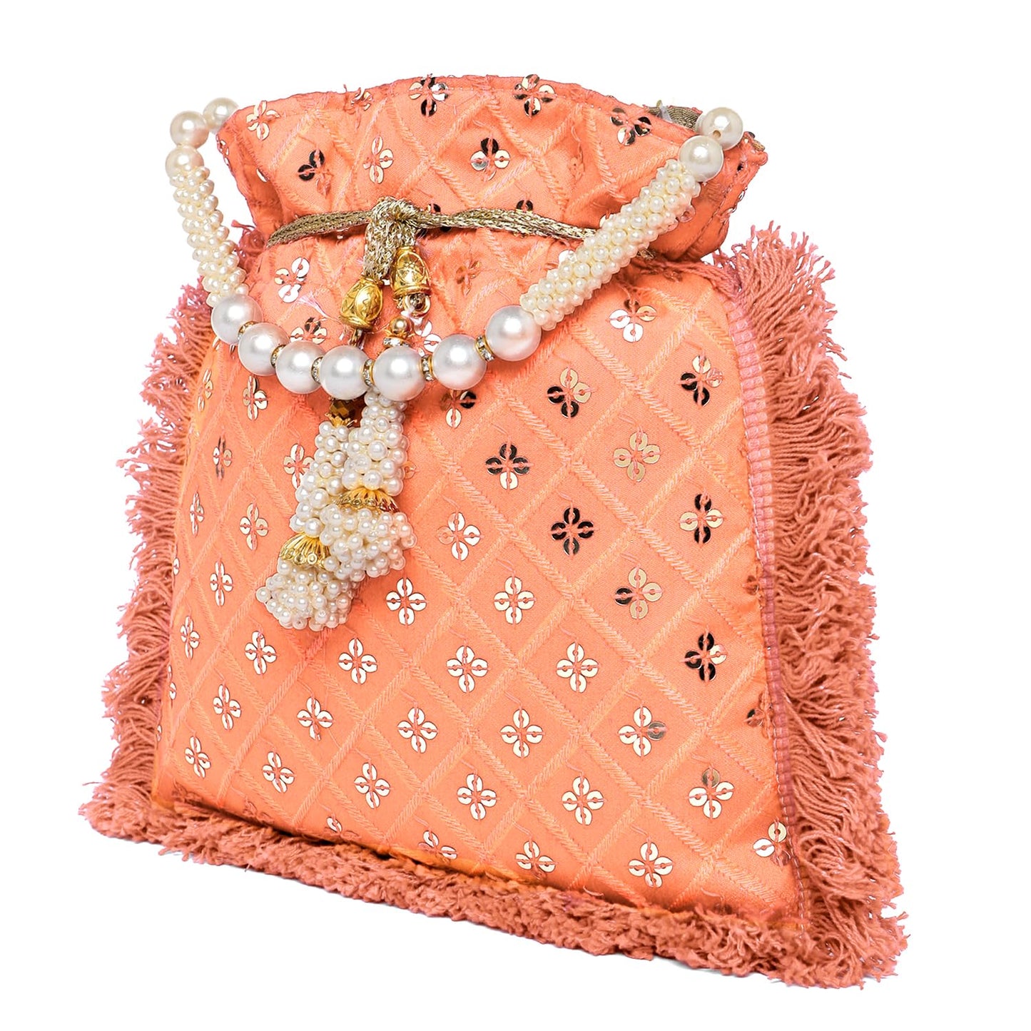 Peora Orange Potli Purses for Women Handmade Evening Handbag Stylish Bridal Fashion Wristlet Bag for Girls