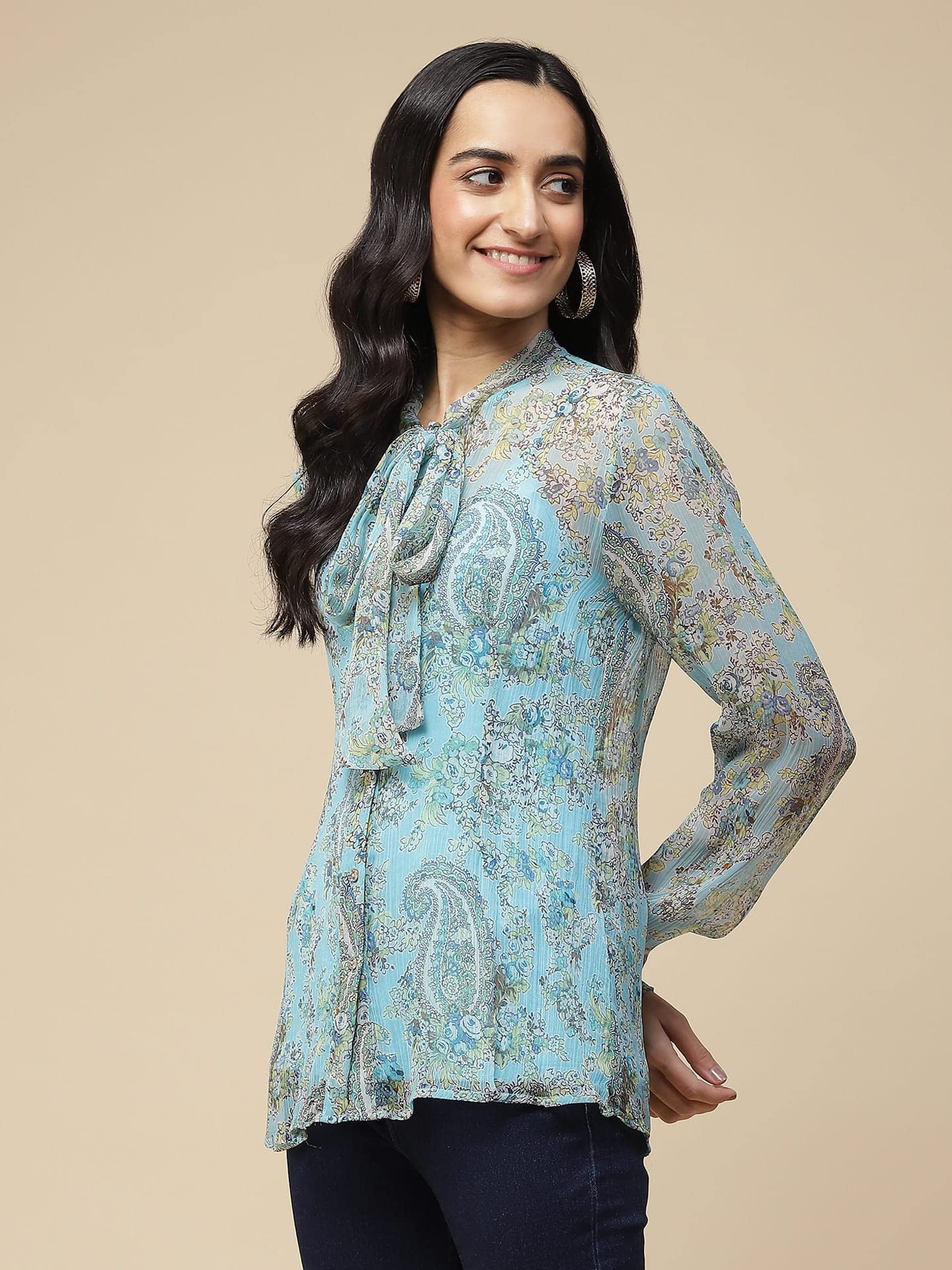 Aarke Ritu Kumar Blue Paisley Print Tie Up Top with Camisole