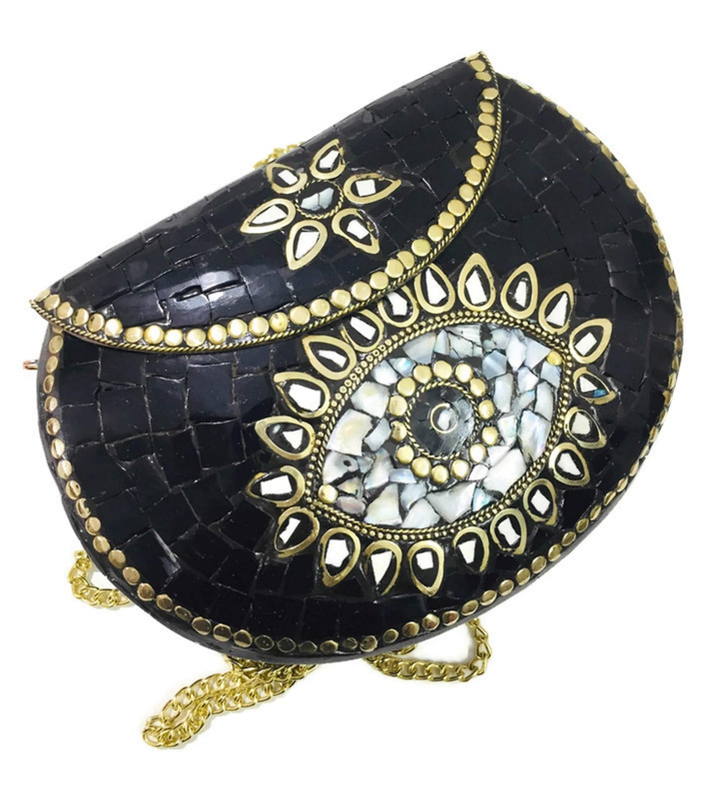 Trend Overseas Turquoise stone mosaic metal bag antique ethnic bridal clutch Indian purse party clutch women bag