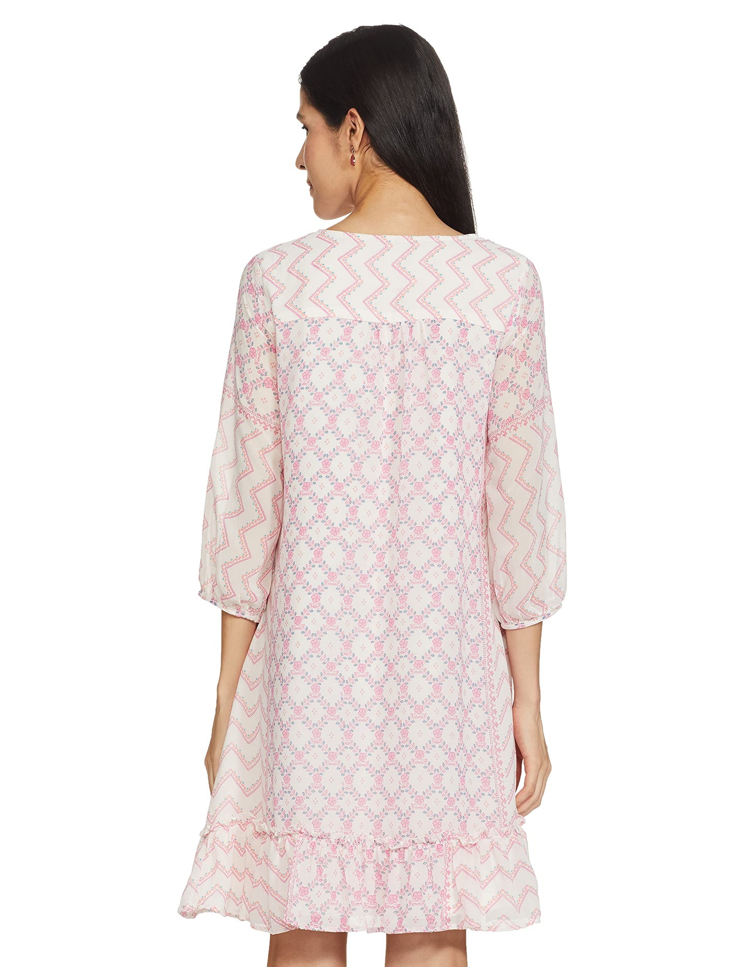 Global Desi Women's Polyester A-Line Knee Length Dress (Pink)