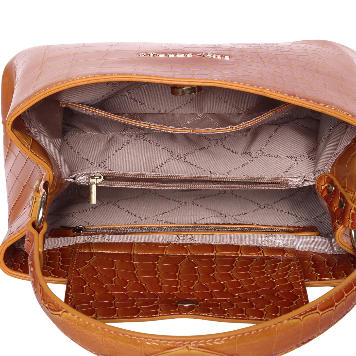 Lino Perros Glossy Tan Textured Satchel