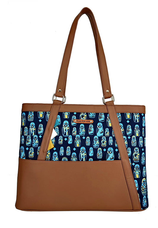 Funk For Hire 15.6 inch Printed Canvas Laptop Office Work Tote Handbag - Navy Blue