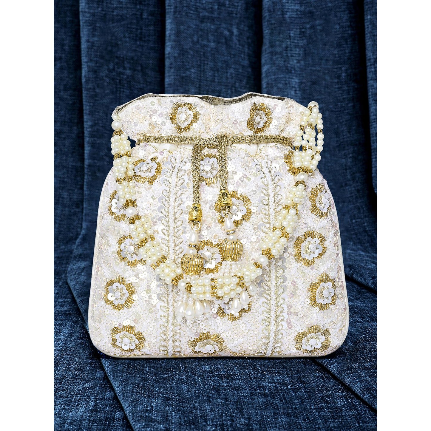 Peora White Potli Purses for Women Handmade Evening Handbag Stylish Bridal Fashion Wristlet Bag for Girls