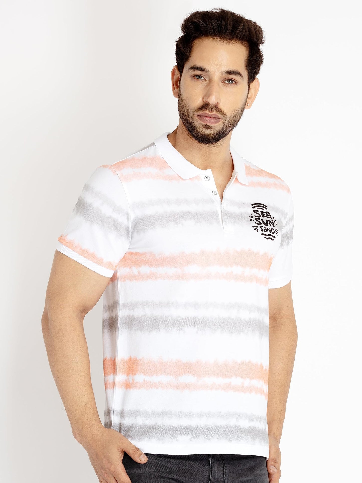 Status Quo Men's Regular Fit T-Shirt (SQ-CL-23009-ORANGE/Orange/Charcoal