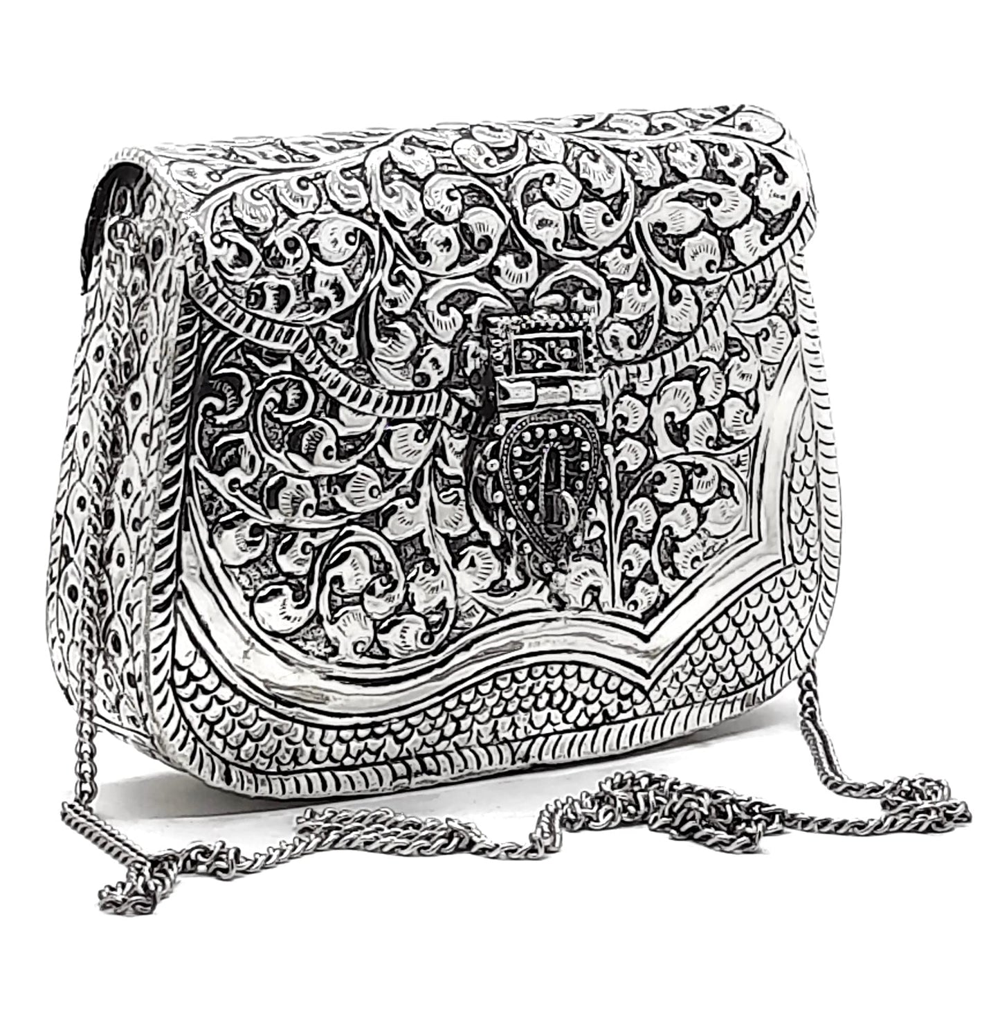 Trend Overseas Handmade Bridal Women's Antique Brass Purse Ethnic Metal Clutch Gift item (Silver)