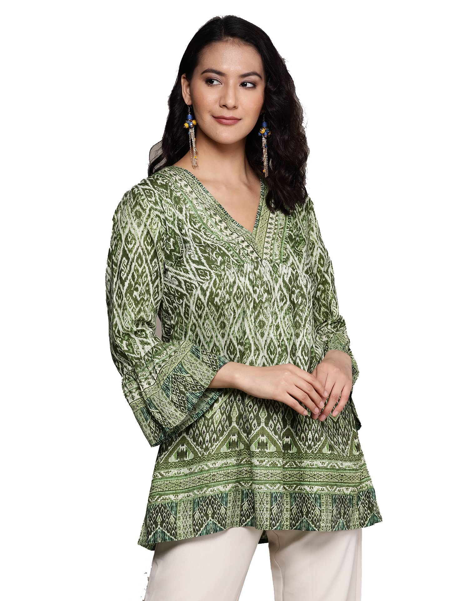 Aarke Ritu Kumar Green Printed Gathered Top