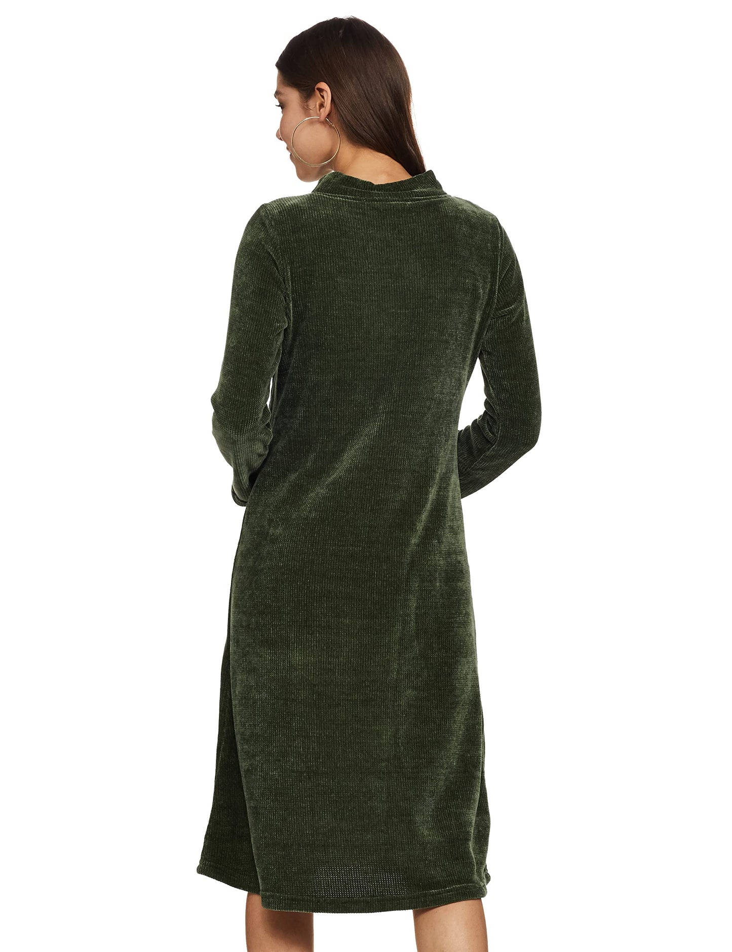 Global Desi Women's Polyester A-Line Regular Length Dress (Olive)