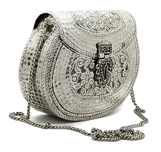 Trend Overseas Handmade Bridal Women's Antique Brass Purse Ethnic Metal Clutch Gift (Silver)