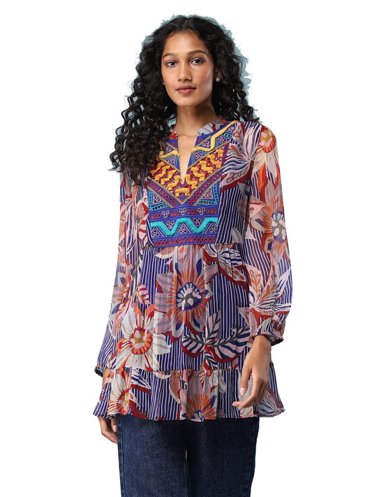 Aarke Ritu Kumar Round Neck Long Sleeve Casual Top Multicolour