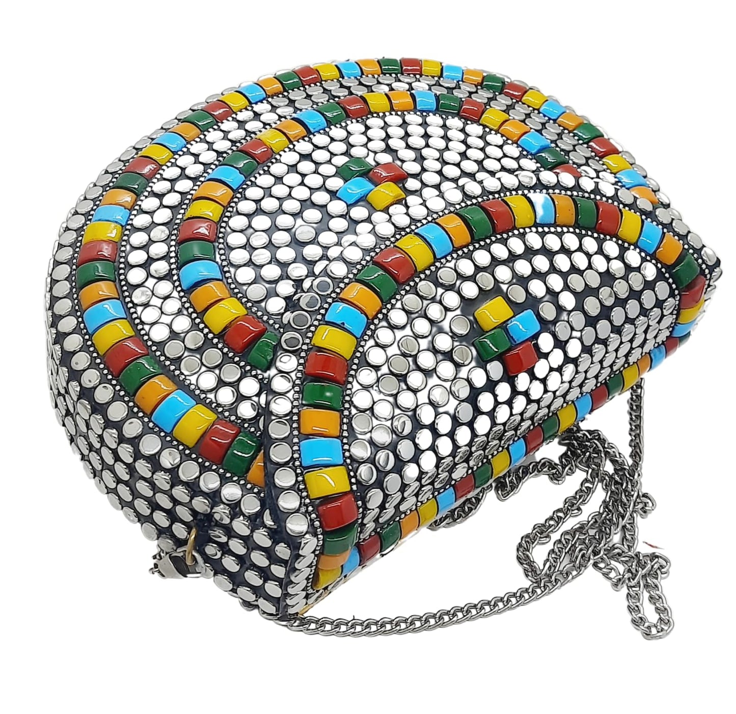 Trend Overseas Silver metal Beaded Ethnic purse Girls Bridal Bag cross body bag for women/Girl party clutch Metal clutches Vintage Brass (Multi Stone)